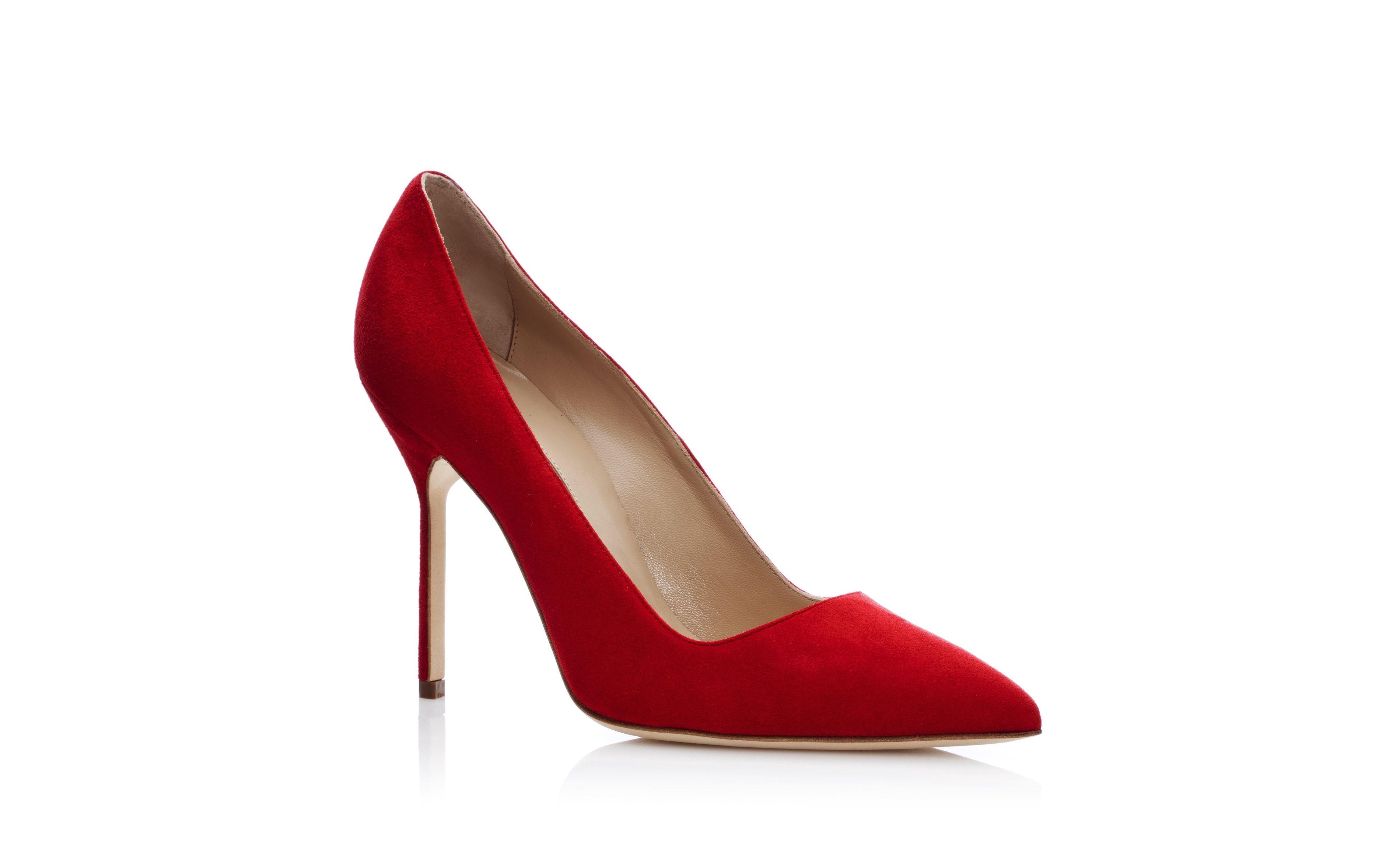 Red Suede Pointed Toe Pumps - 3