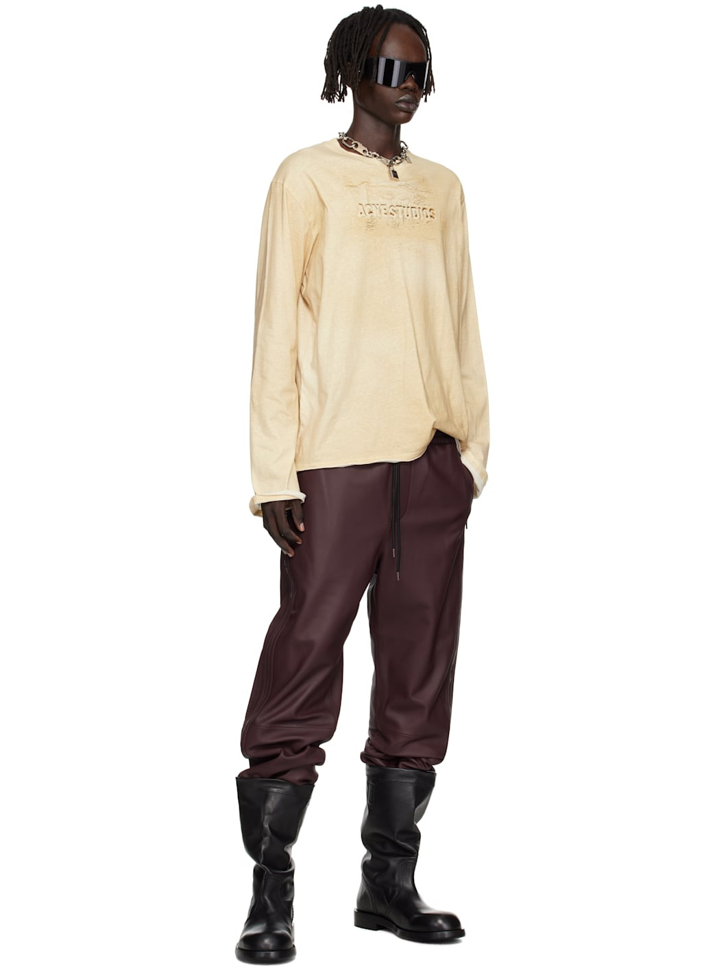 Beige Long Sleeve Logo T-shirt - 4