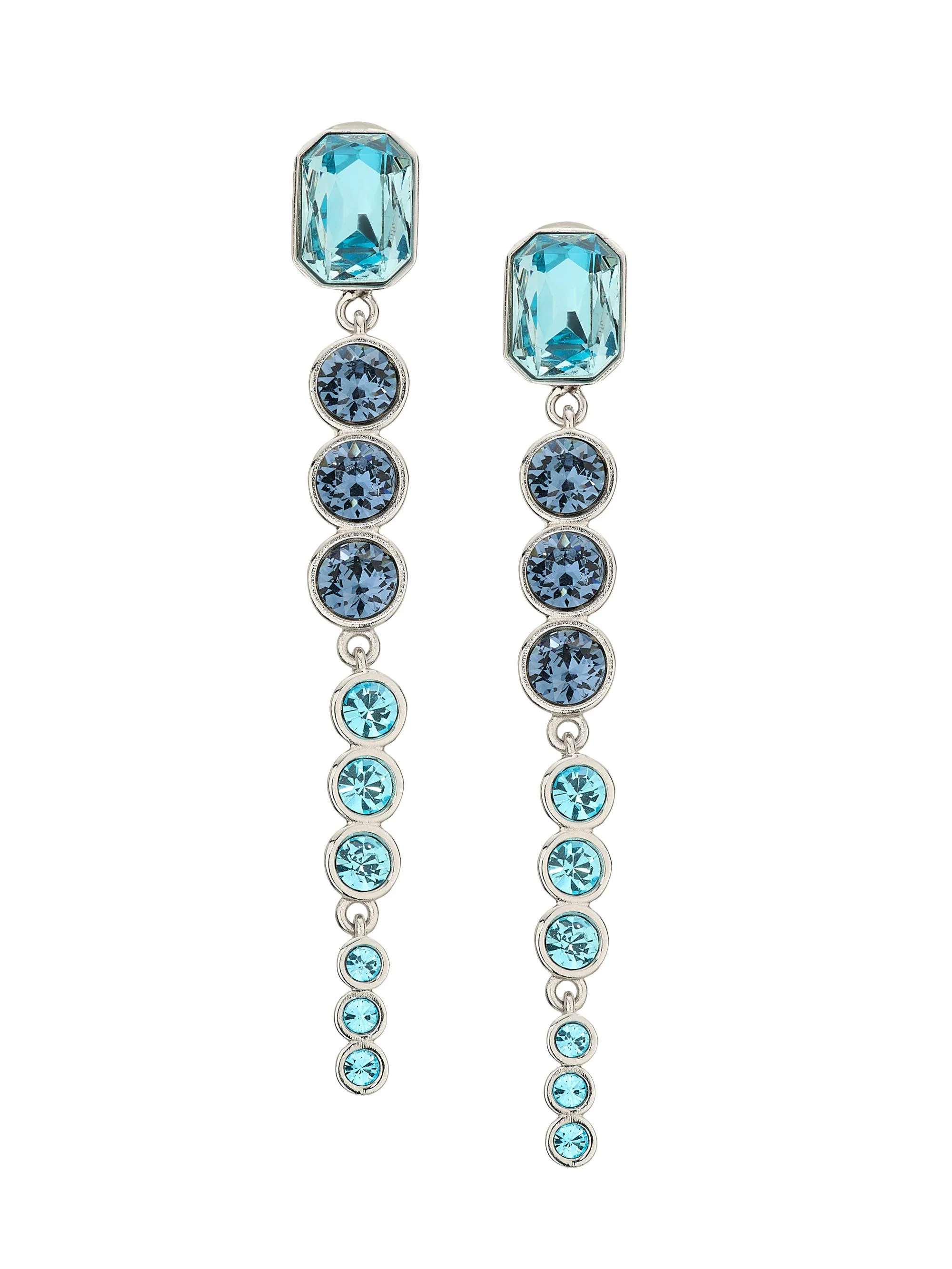 Women's Goldtone Cascading Rhinestone Graduated Drop Earrings - Sapphire - 1