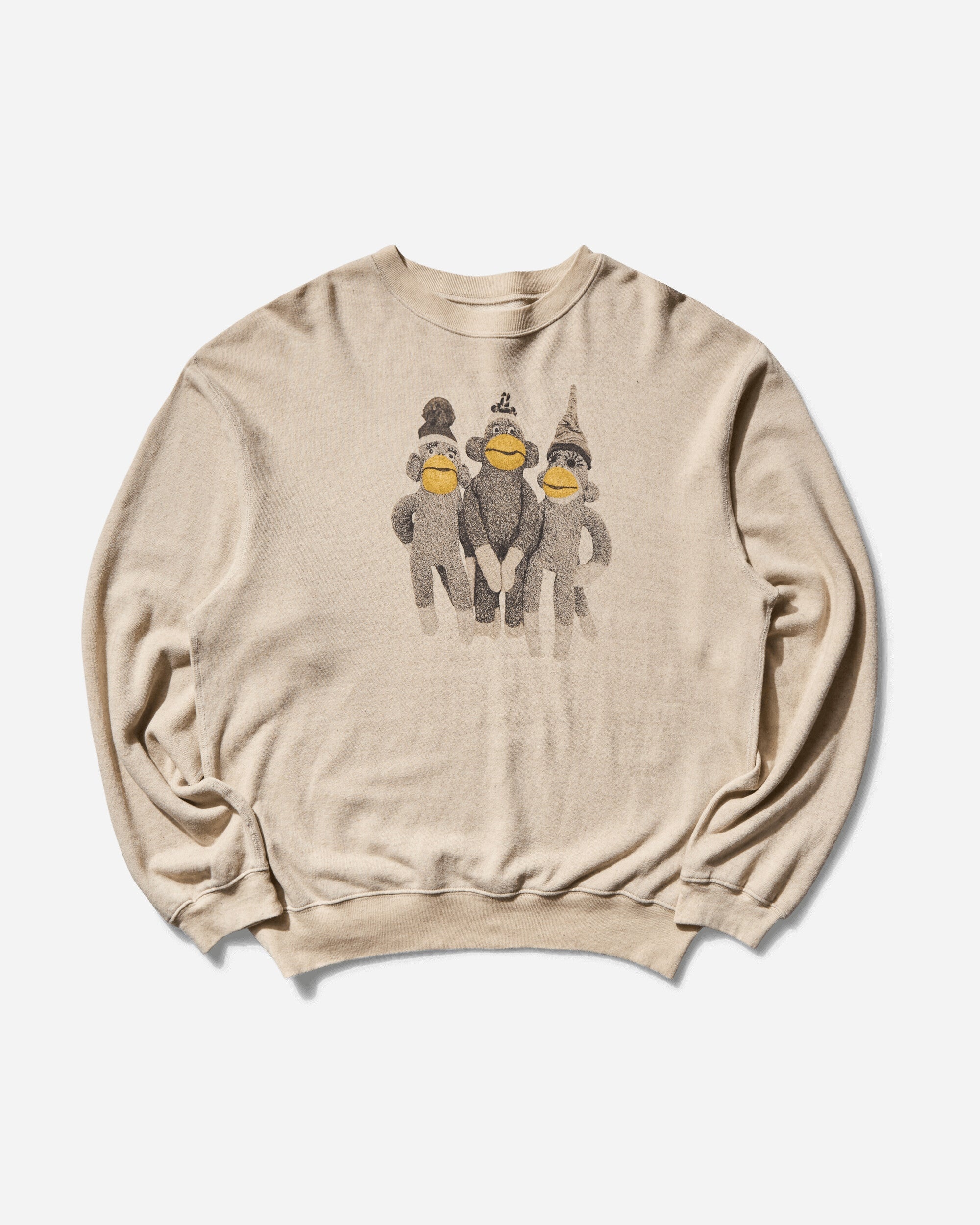 Men's Linen Gauze SWT Knit Crewneck Sweatshirt (Moneky Amigos) Ecru - 1