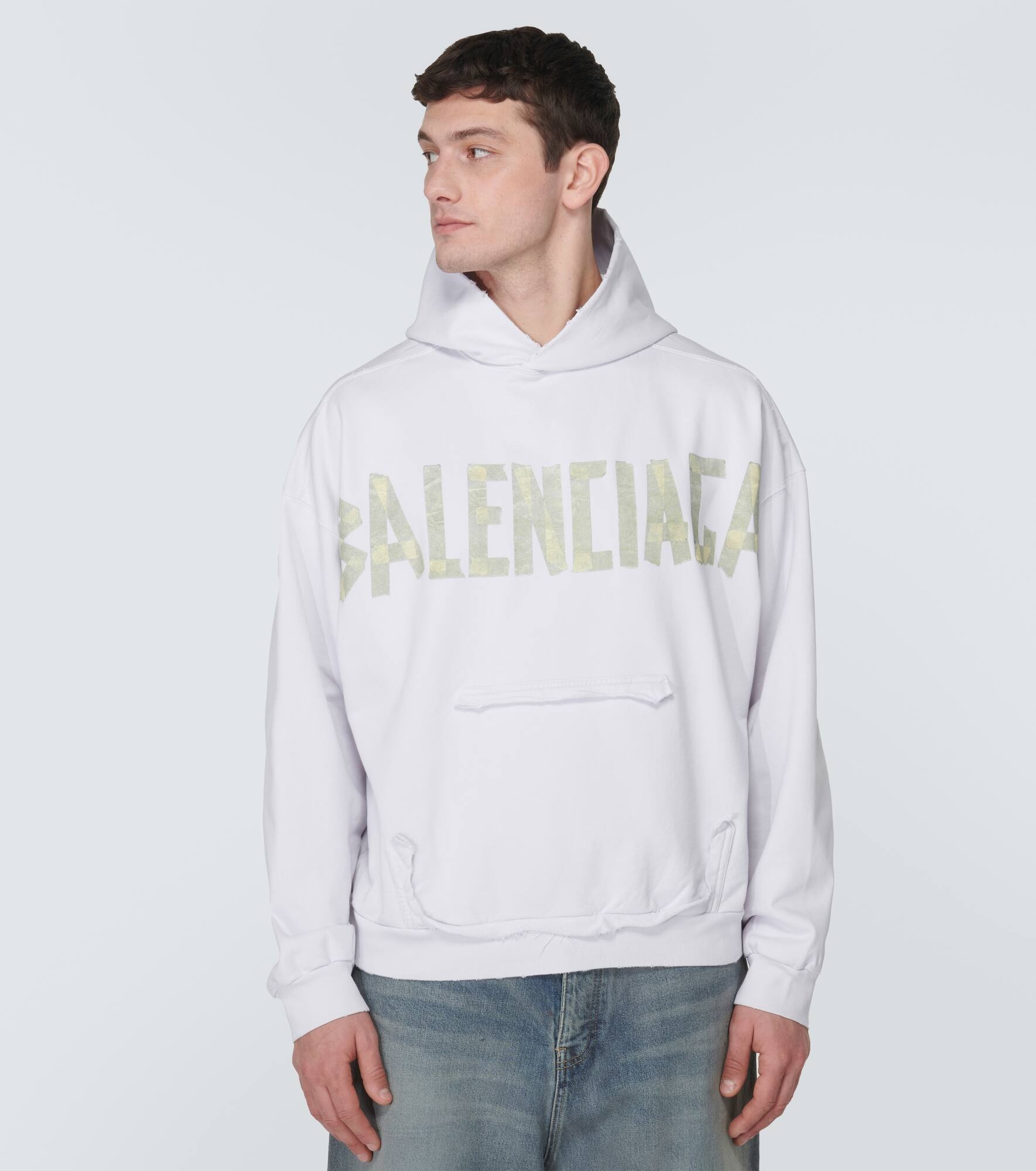 Tape Type Ripped cotton fleece hoodie - 3
