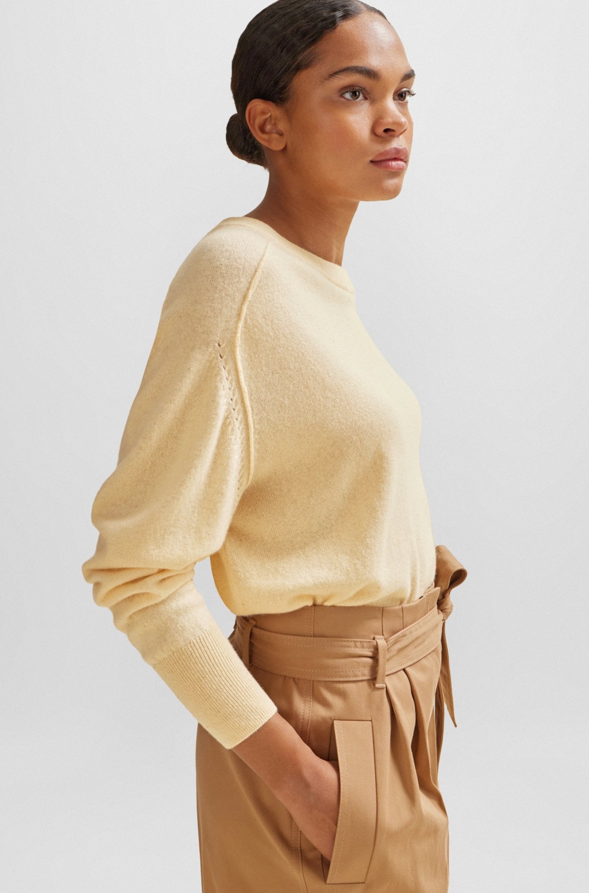 MELANGE SWEATER IN CASHMERE WITH SEAM DETAILS - 5