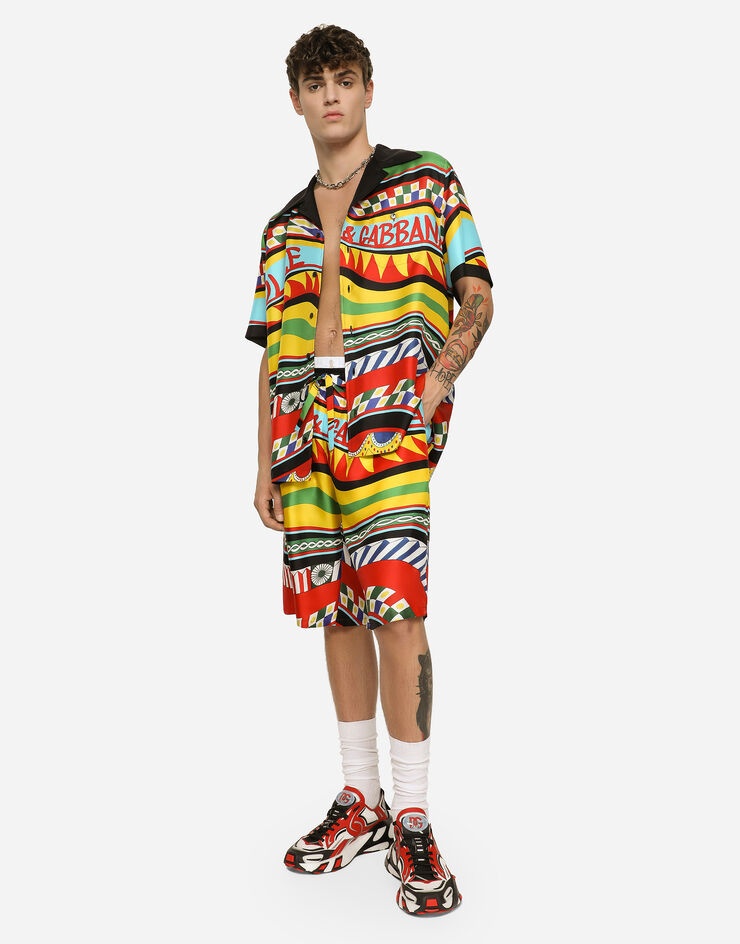 Silk twill jogging shorts with carretto print - 5