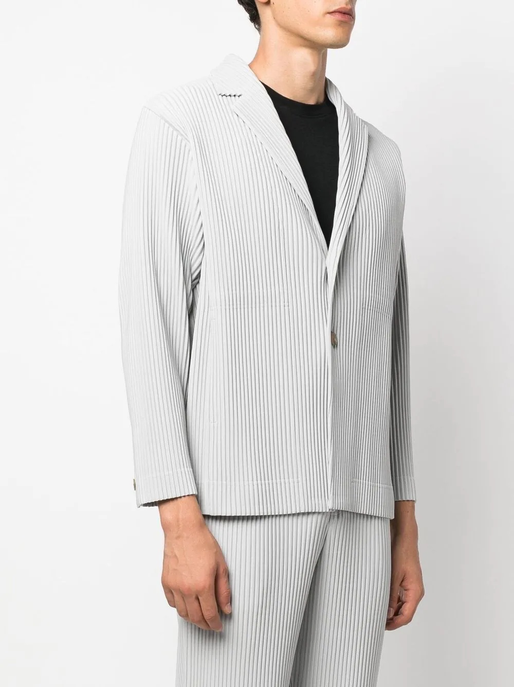 plissé single-breasted blazer - 3