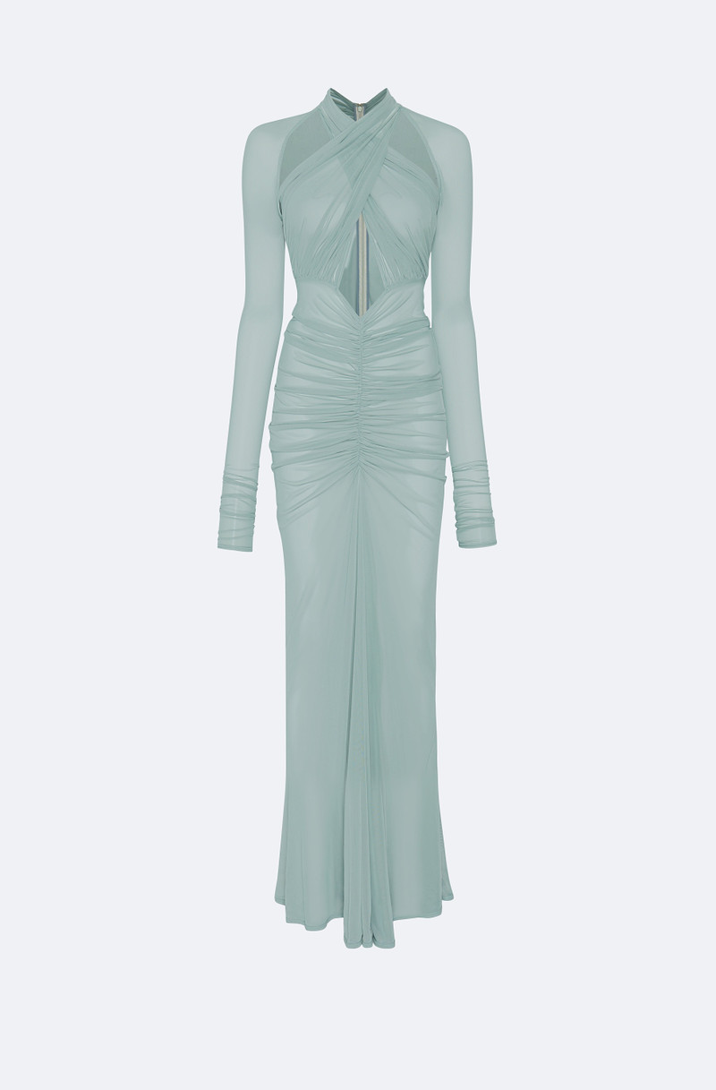 Mesh Halter Ruched Gown - 1