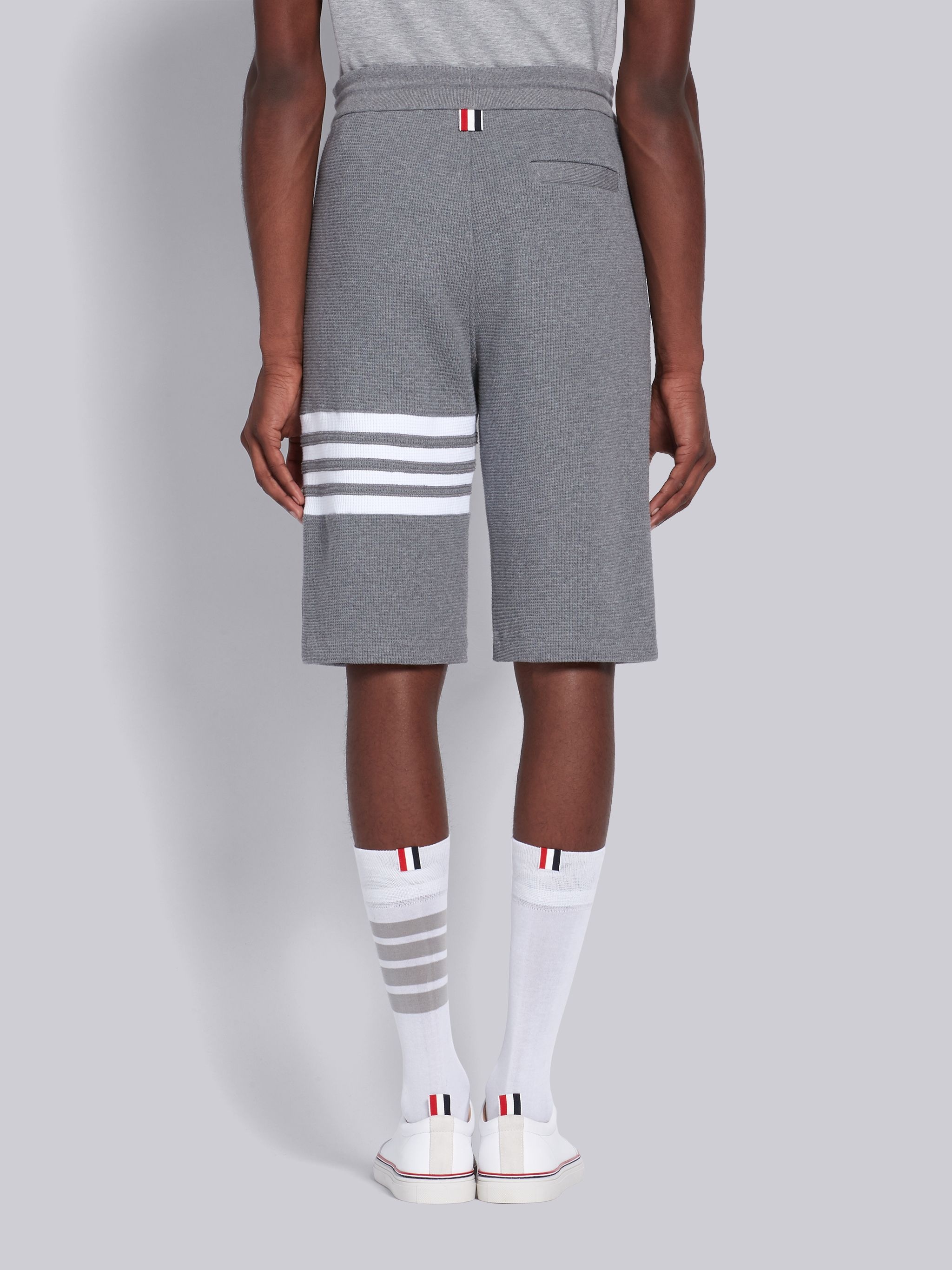 Medium Grey Waffle 4-Bar Stripe Sweatshorts - 3