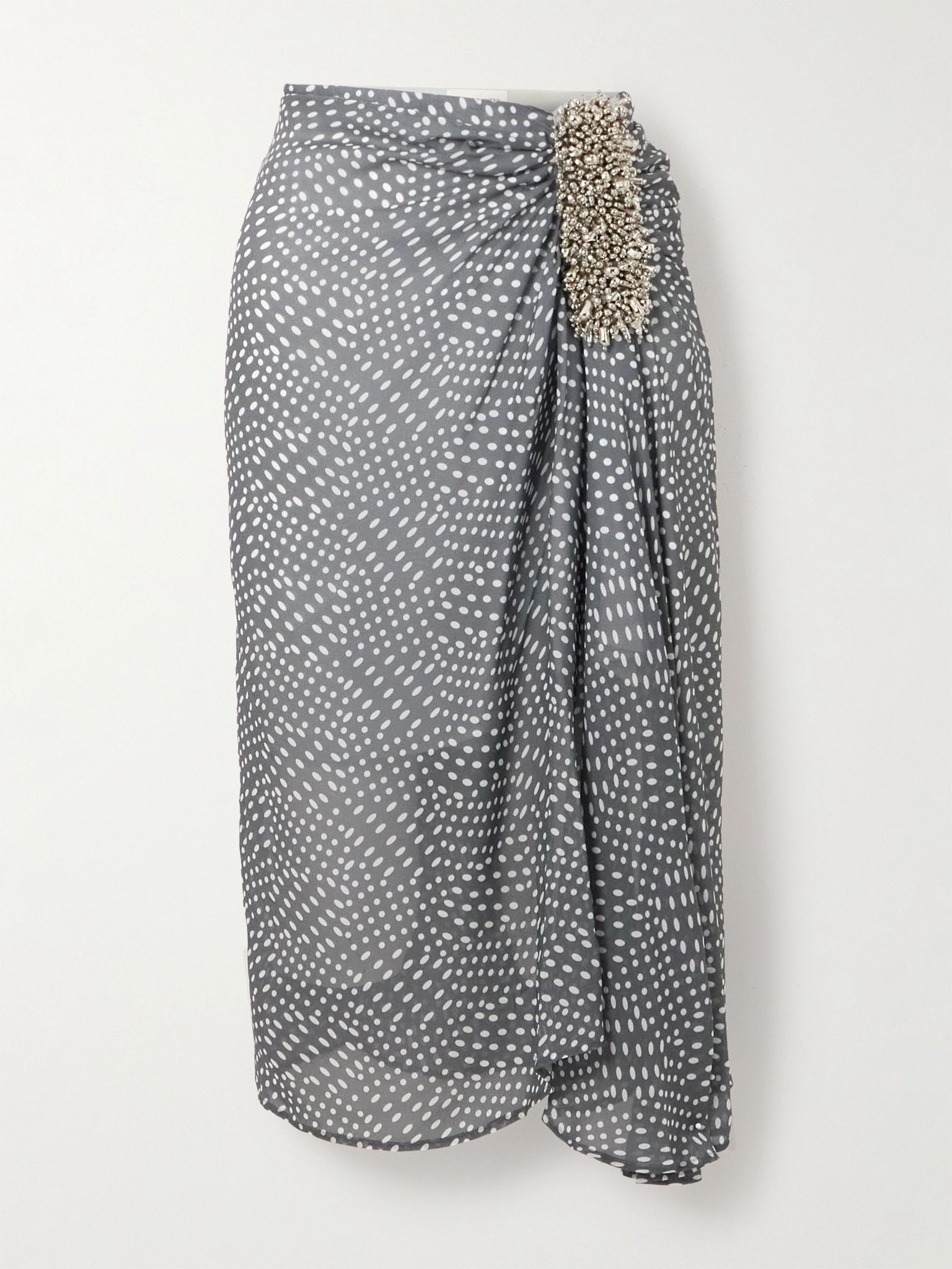 Embellished draped gathered polka-dot georgette skirt Gray - 1