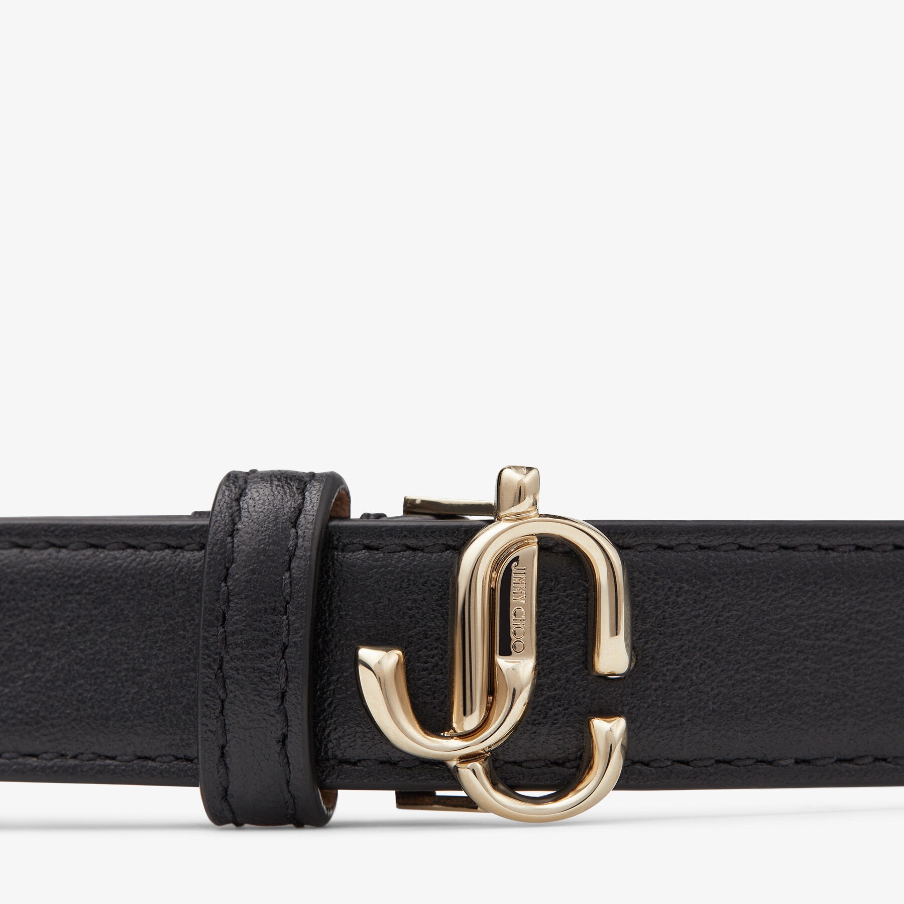 JC Chain
Black Leather Waist Belt with Pearls, Crystals and Gold JC Emblem - 2