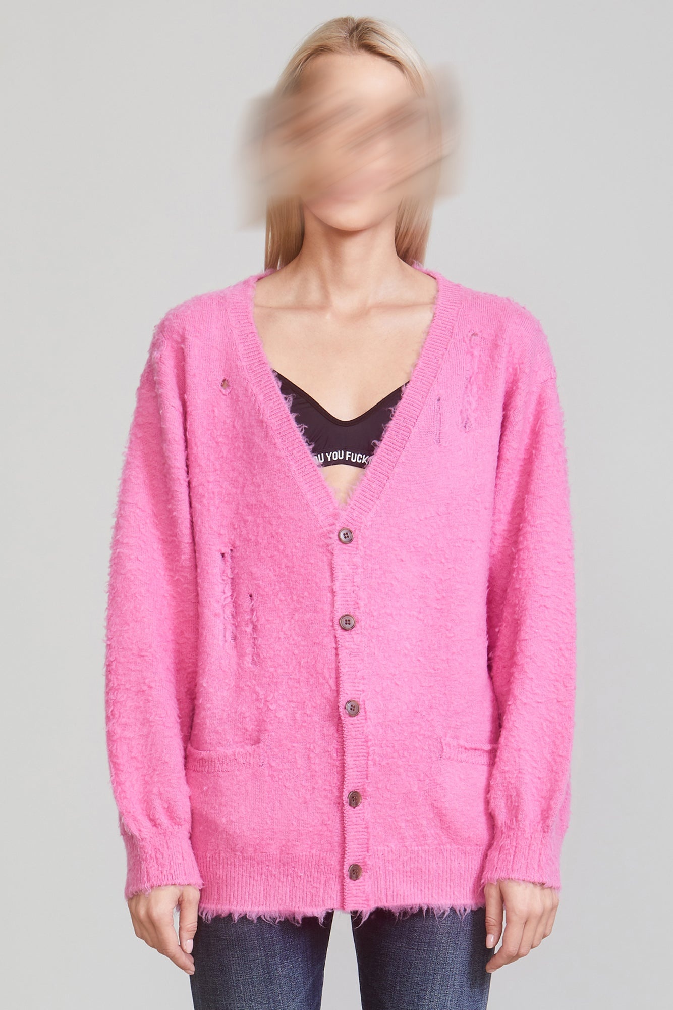 R13 SHAGGY OVERSIZED DISTRESSED EDGE CARDIGAN - PINK | REVERSIBLE