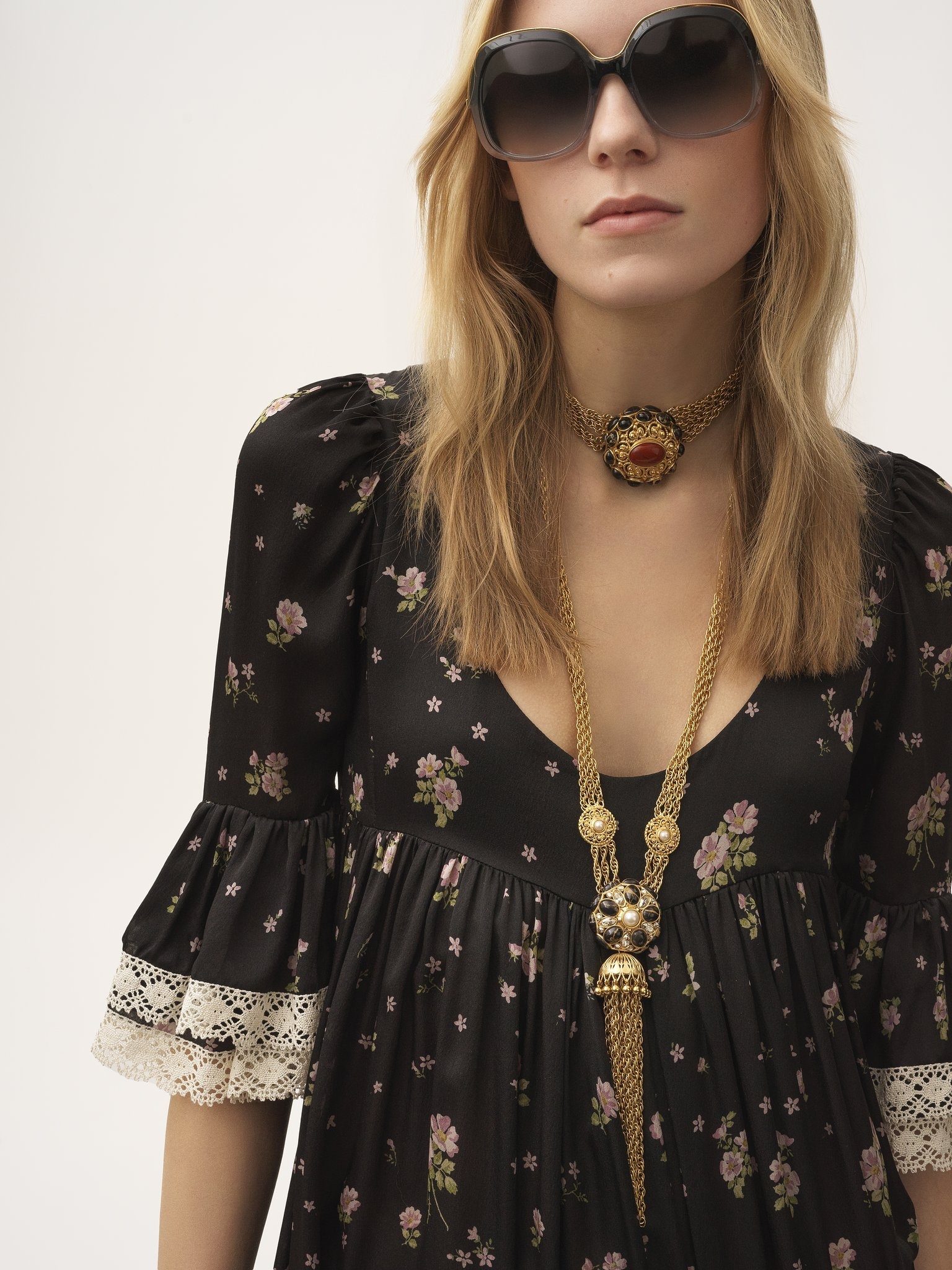 SCOOP-NECK MIDI DRESS IN SILK CHARMEUSE & LACE - 4