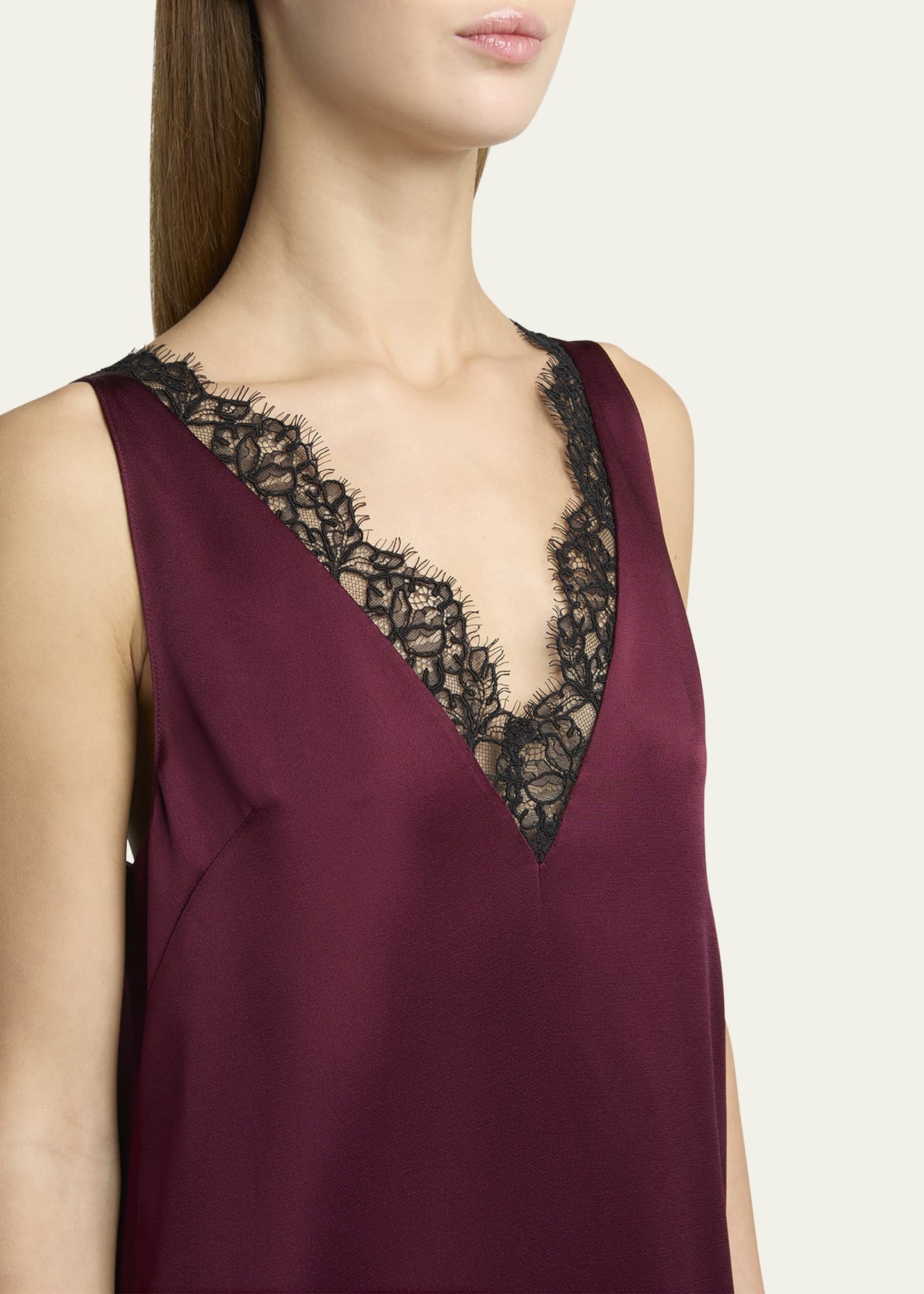 Lace-Trimmed Satin Slip Dress - 5