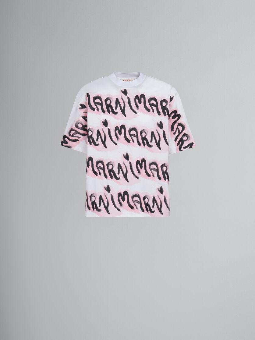 WHITE BIO COTTON T-SHIRT WITH LOGO STRIPES - 1