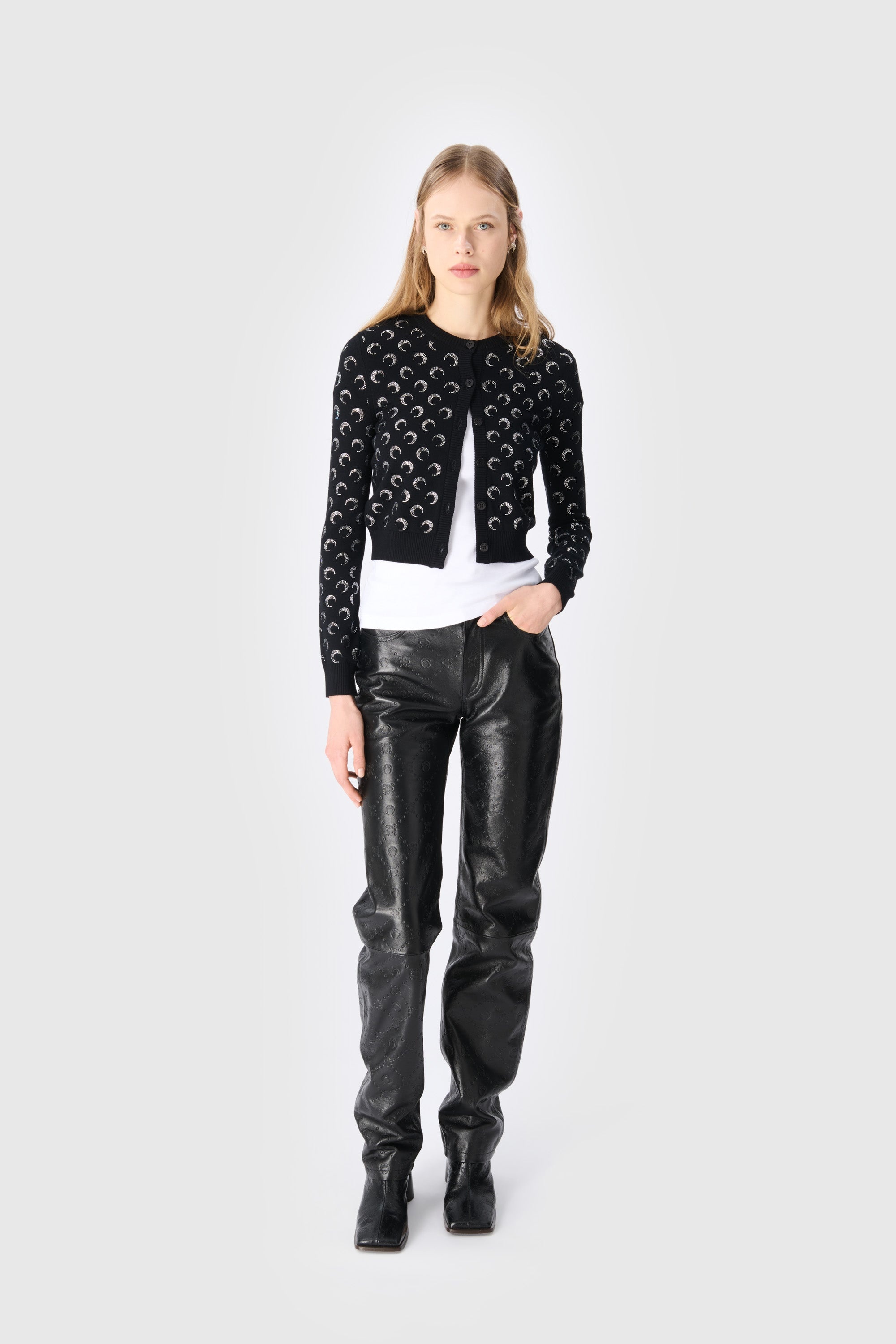 Moon Rhinestoned Knit Fitted Cardigan - 3