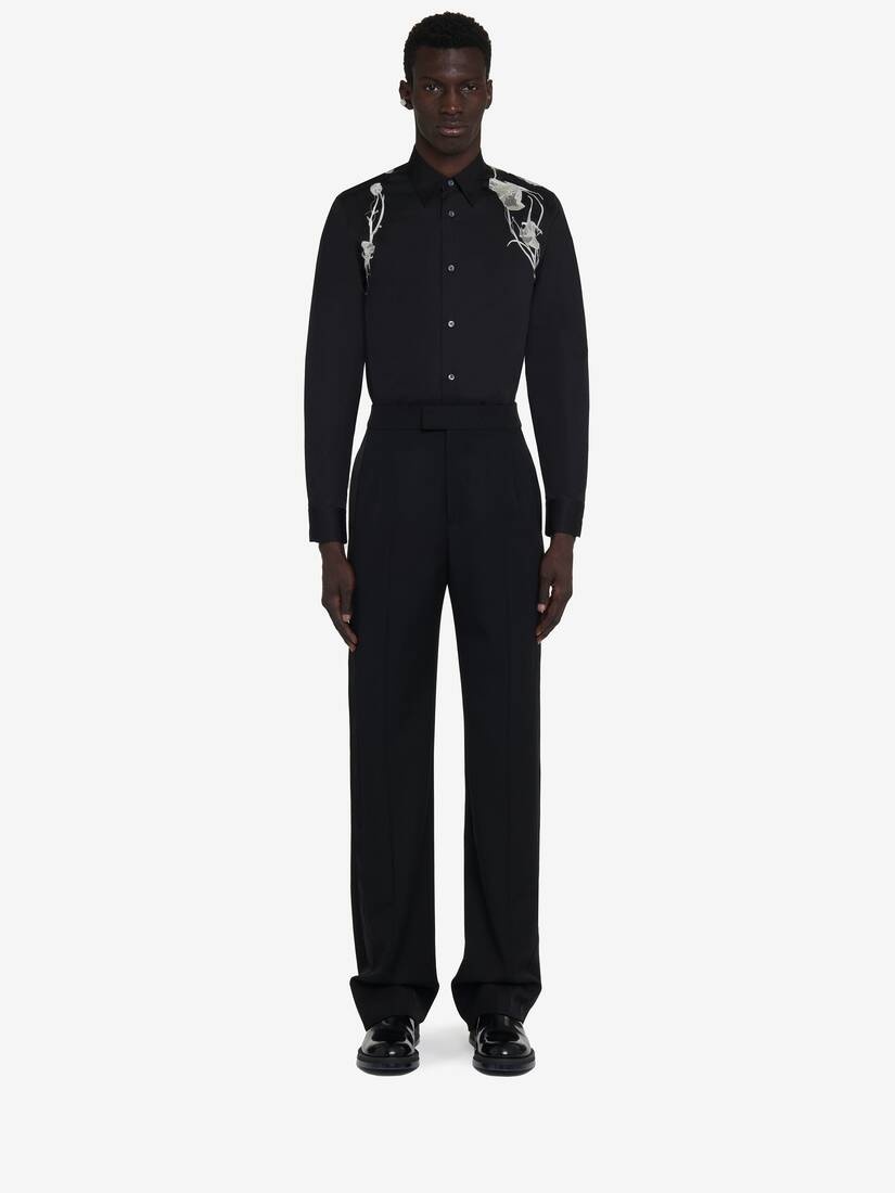 Men's Pressed Flower Harness Shirt in Black - 3