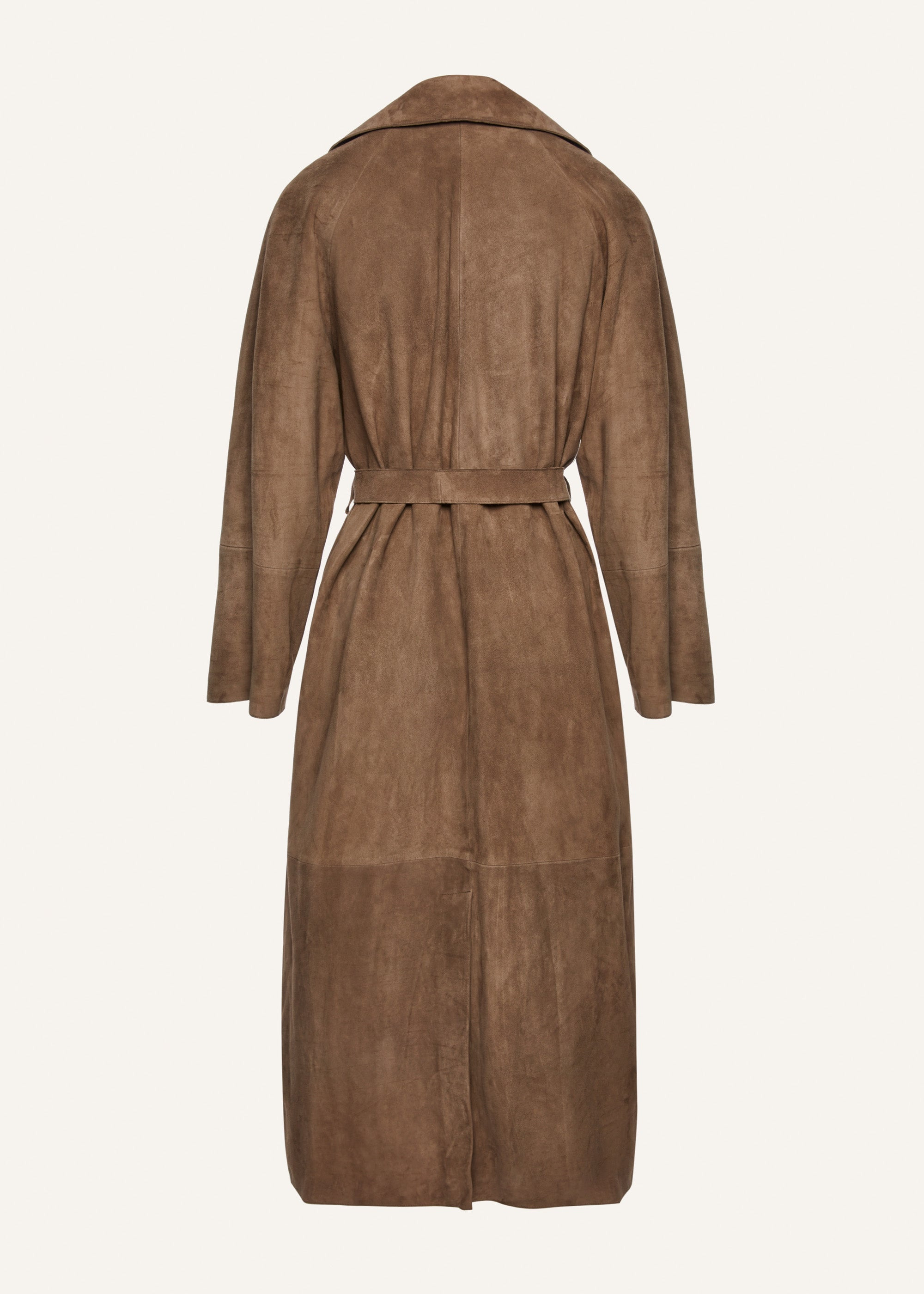 Belted leather wrap coat in beige suede - 2