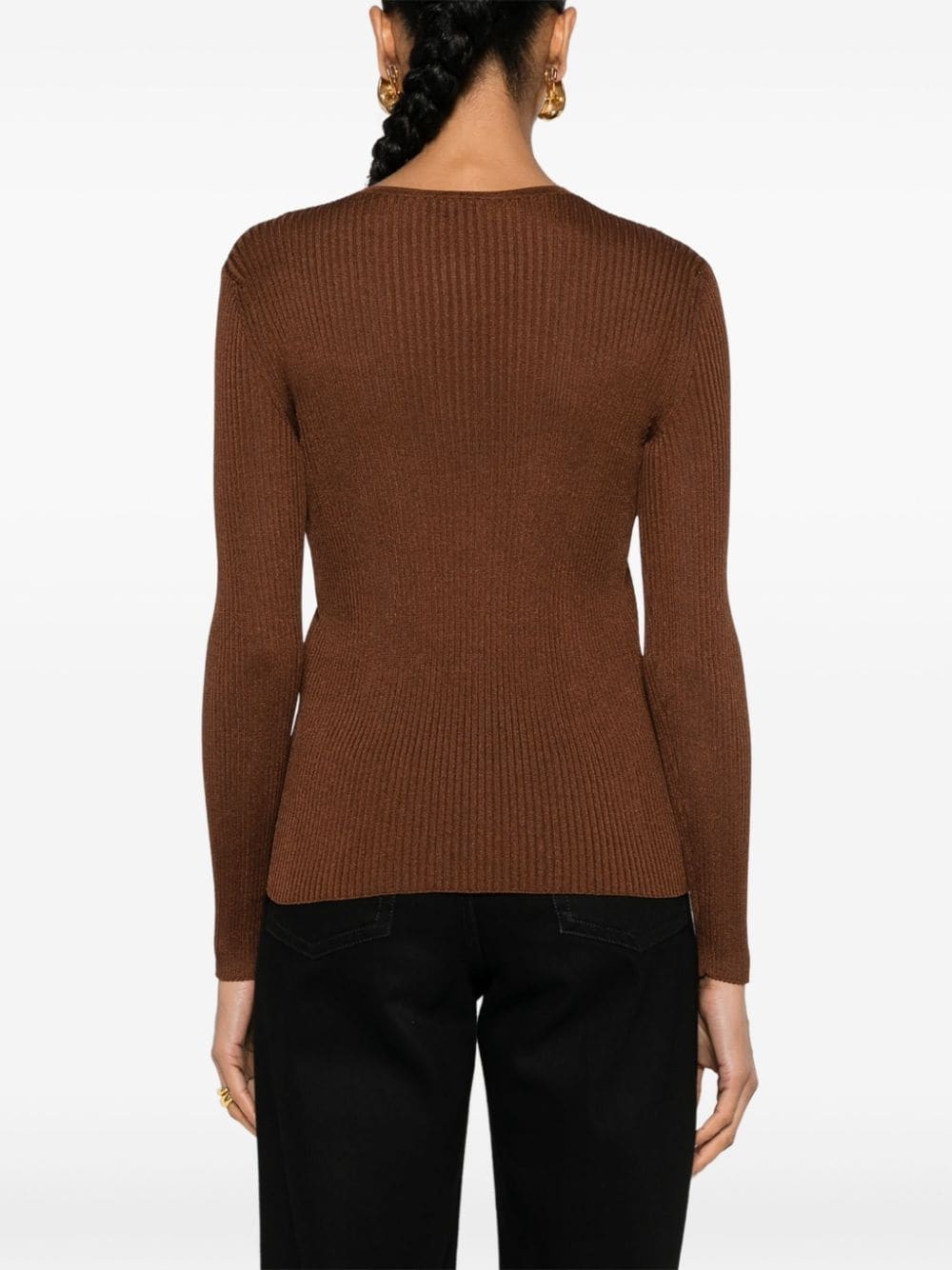 round-neck ribbed cardigan - 4