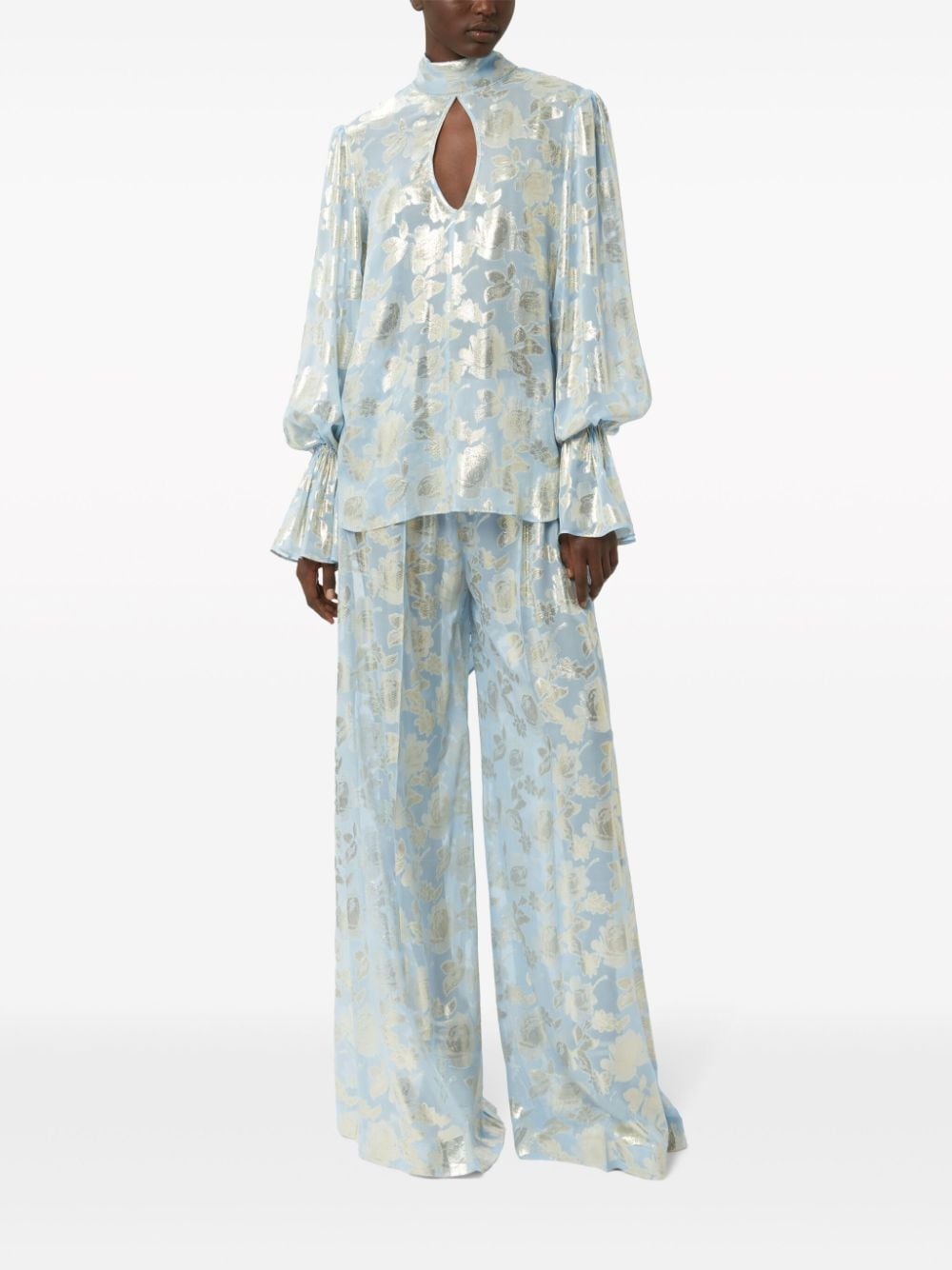 floral-jacquard palazzo pants - 2