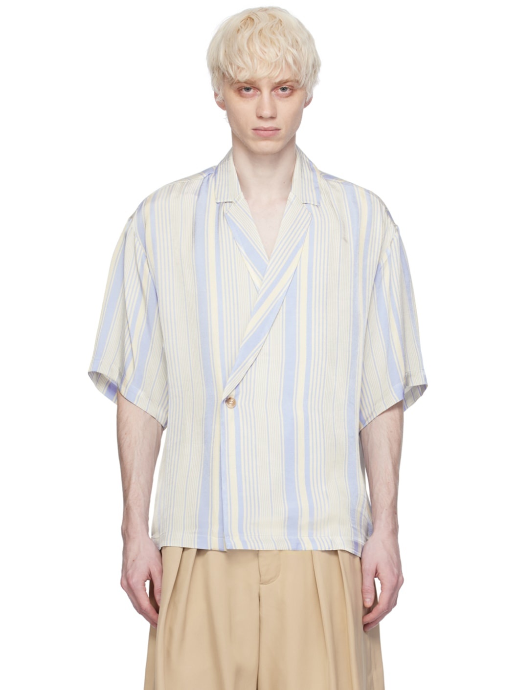 Off-White Notch Collar Wrap Shirt - 1