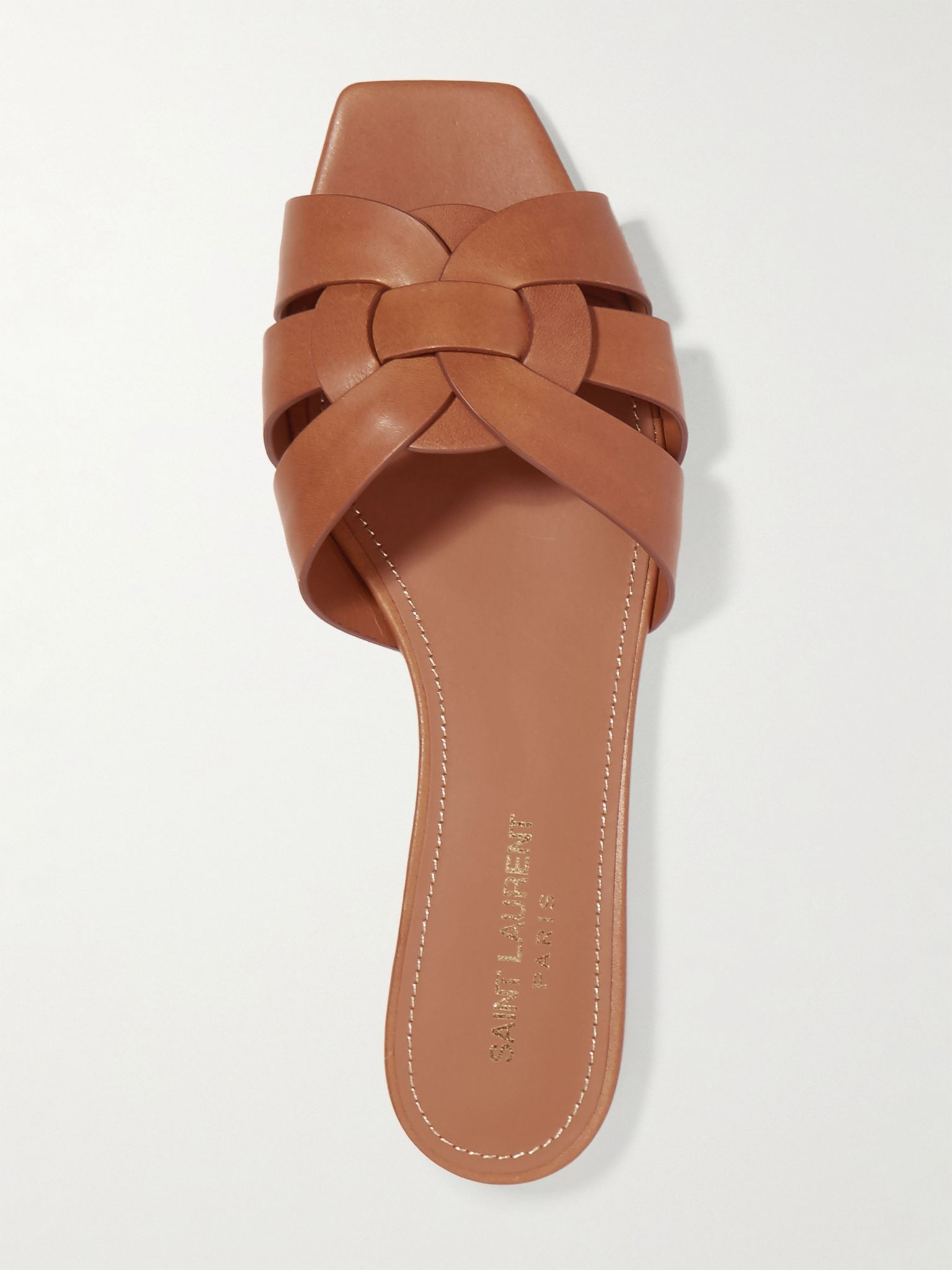 Tribute woven leather slides Tan - 5