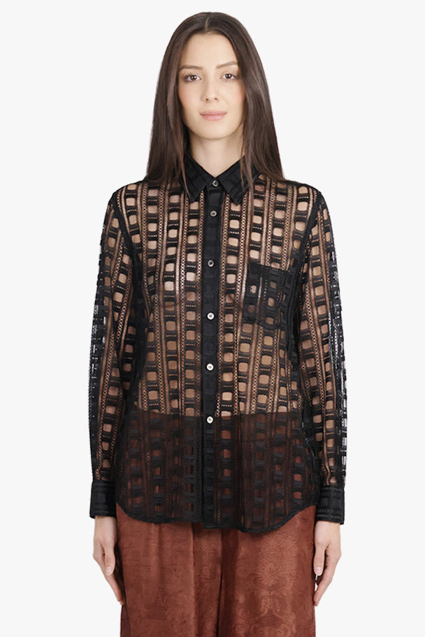POCKET DETAIL LACE L/S SHIRT | BLACK - 3