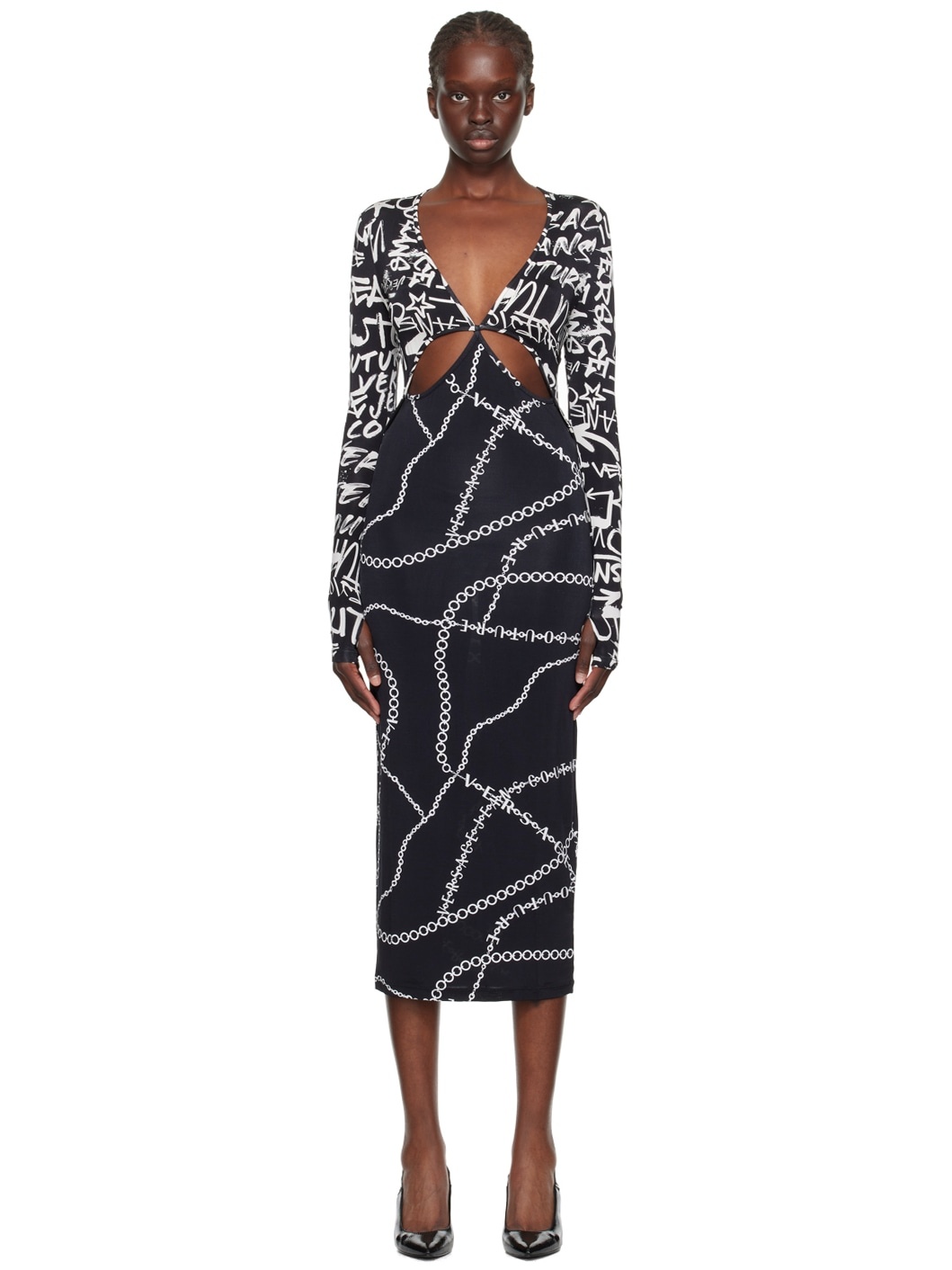 Black Graffiti Cutout Midi Dress - 1