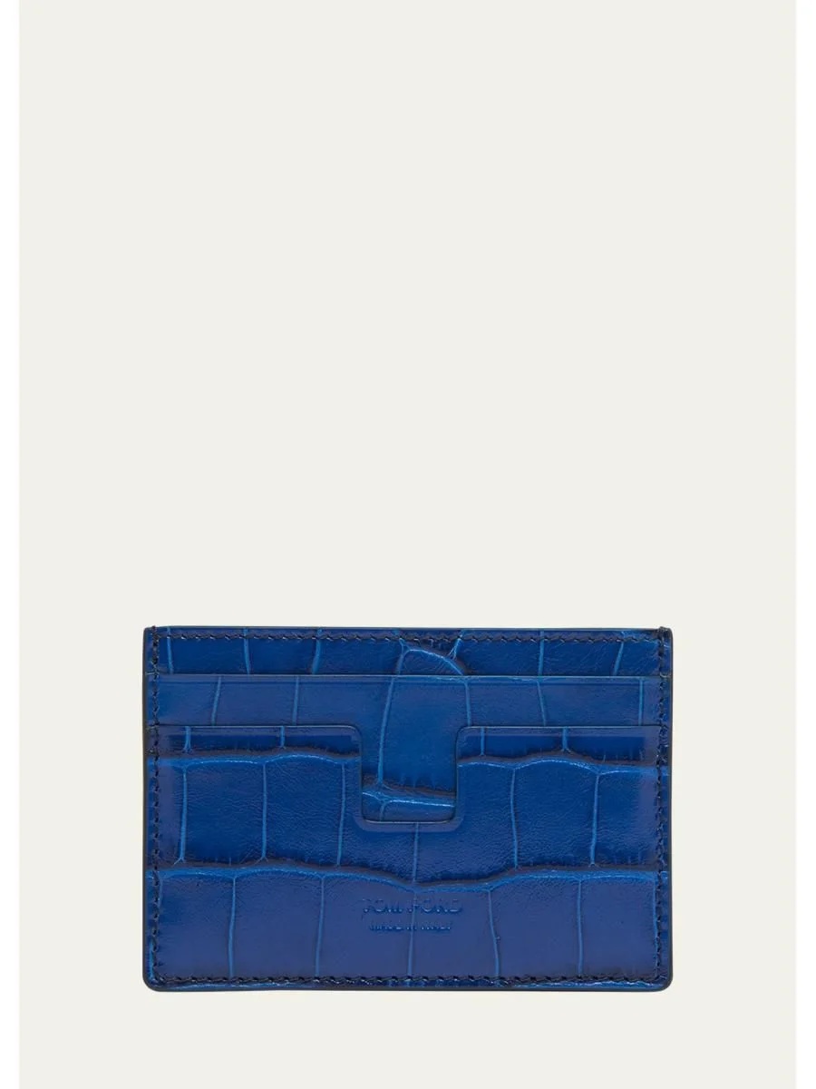 Men's Croc-Effect Leather T-Line Card Holder - 1