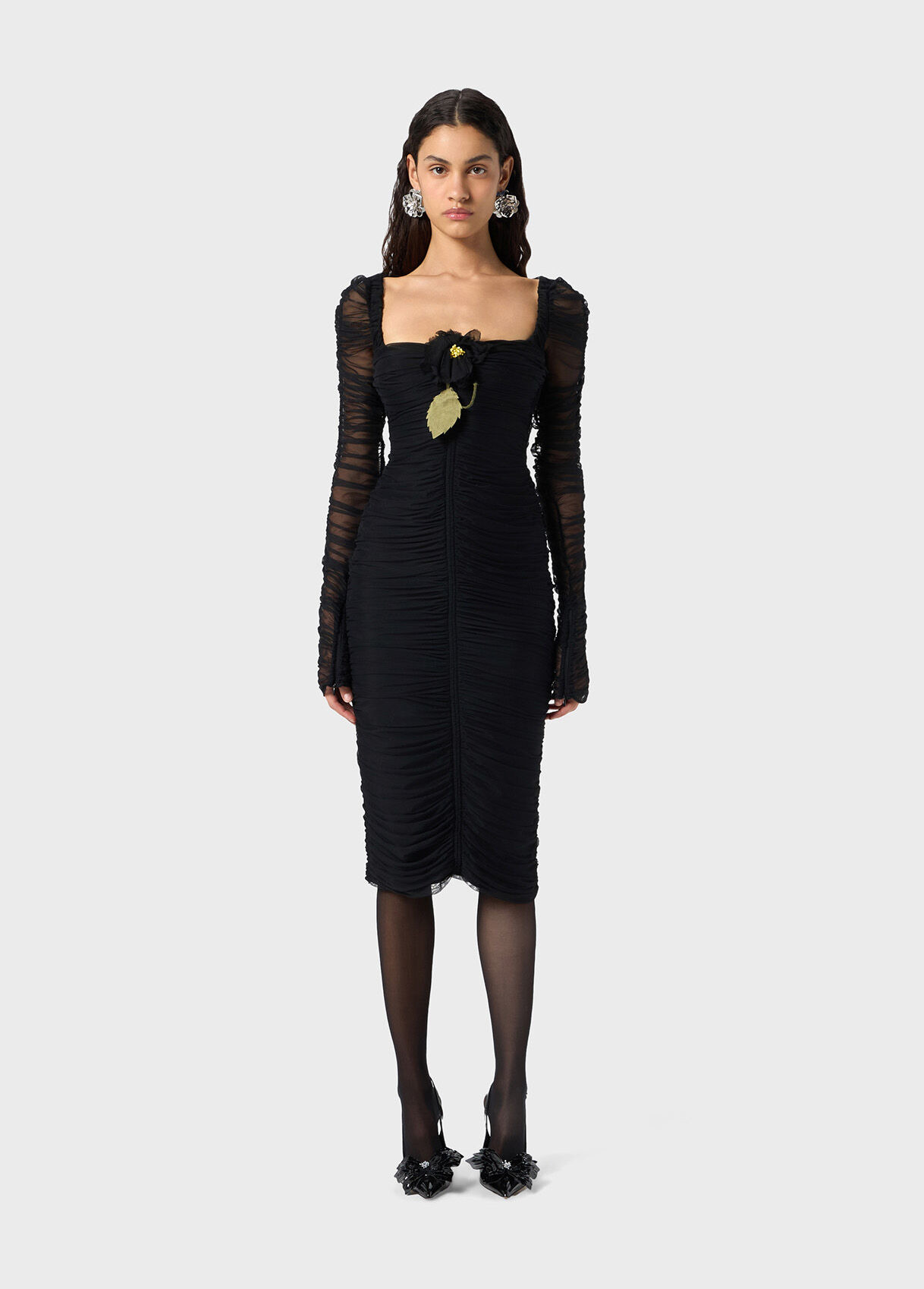 MIDI TULLE DRESS WITH BROOCH - 2