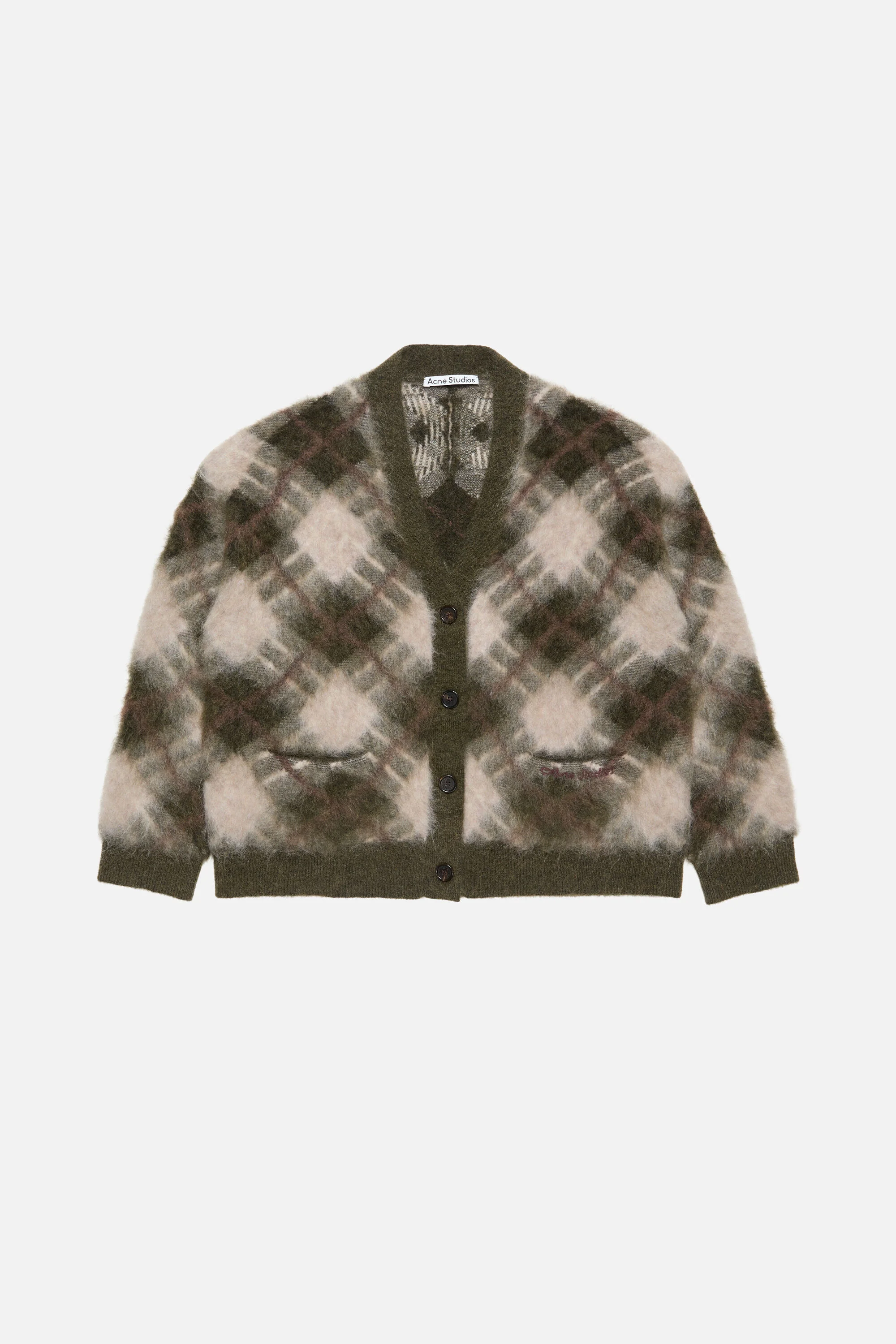 Mohair v-neck cardigan - Olive green/multi - 1