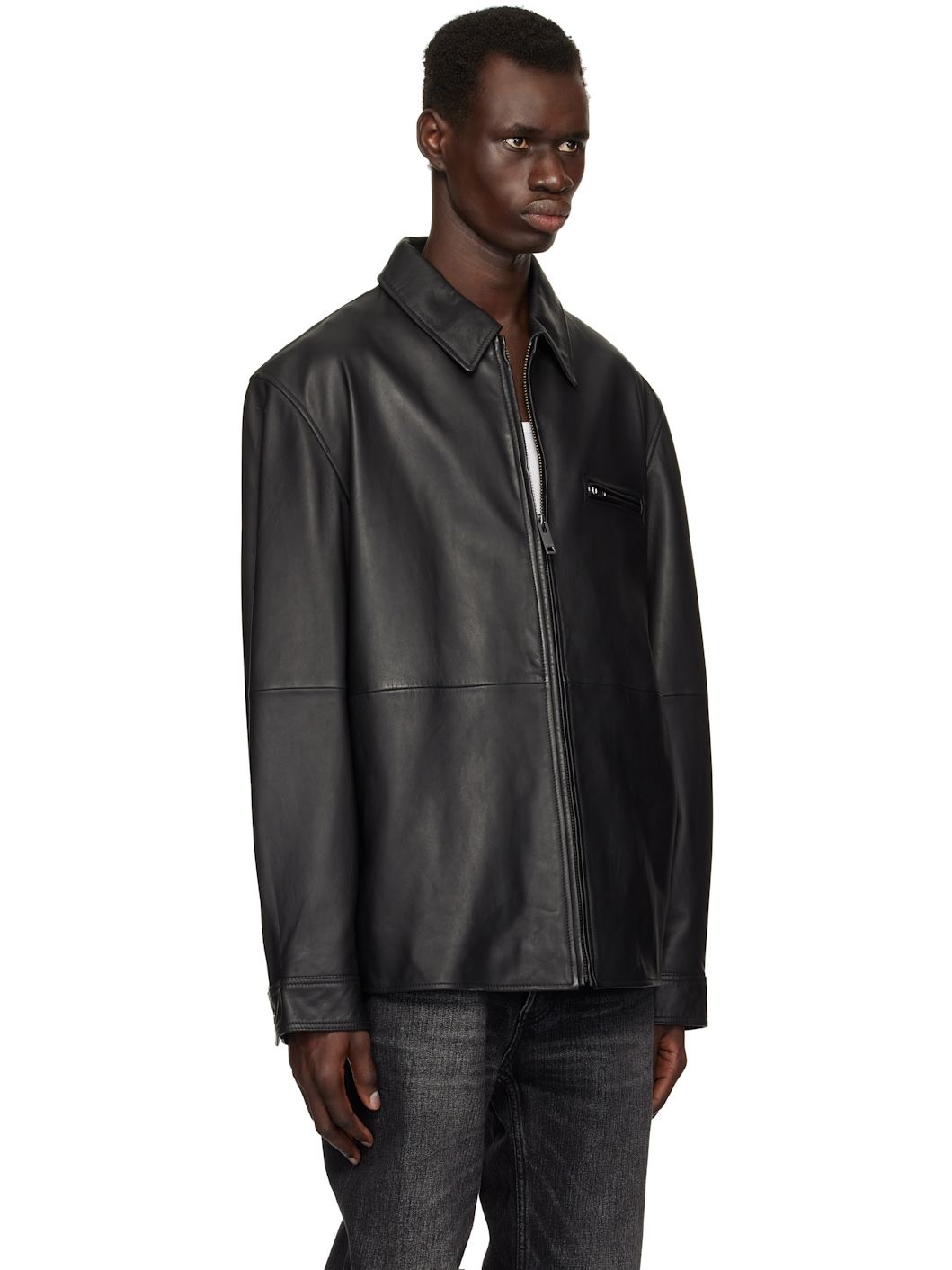 Black Paneled Leather Jacket - 2