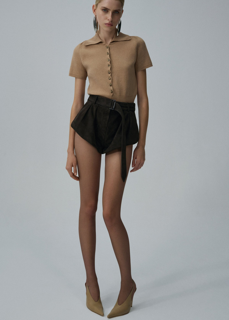 MAGDA BUTRYM Flared suede shorts in brown outlook