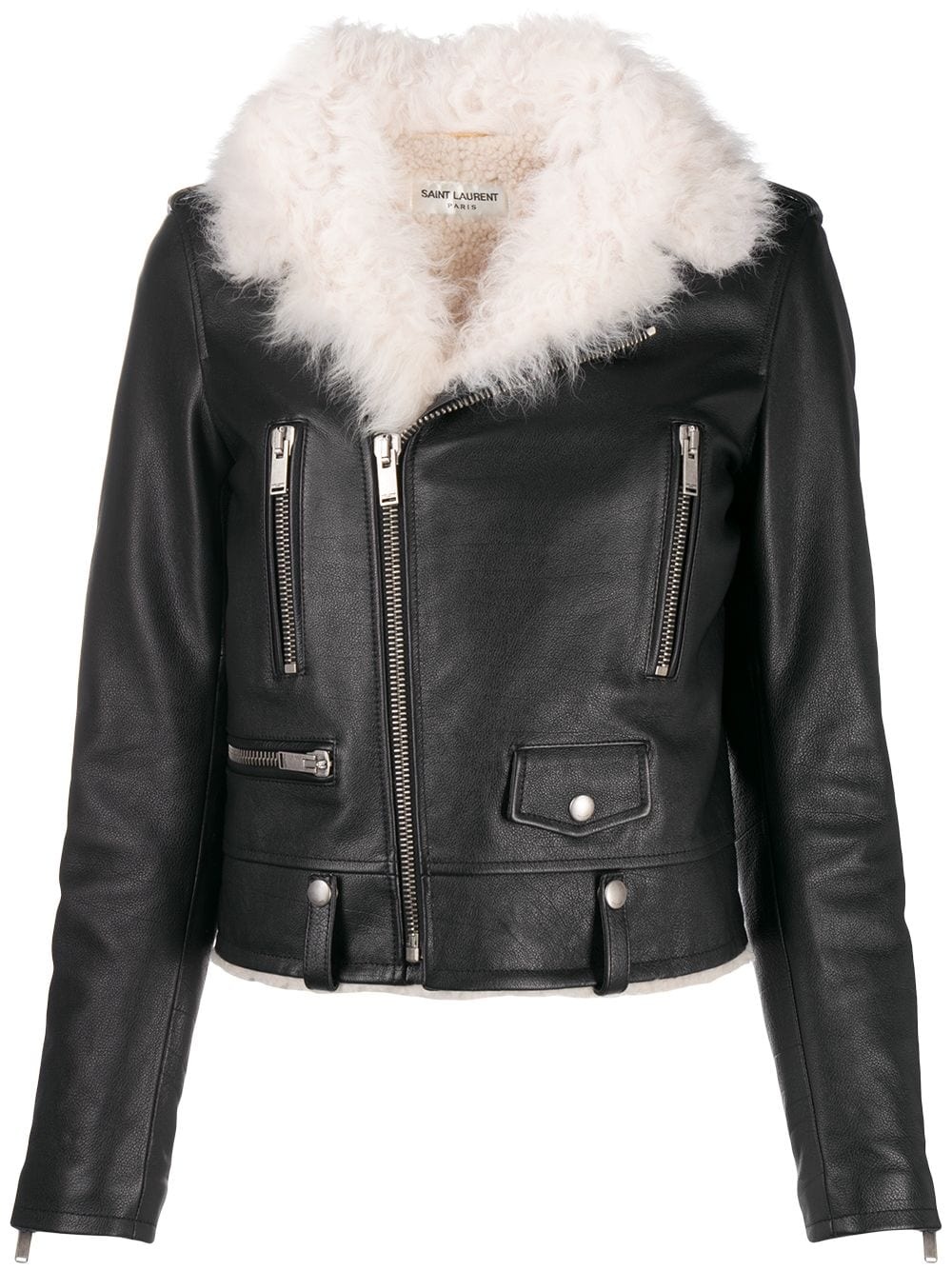 shearling collar biker jacket - 1