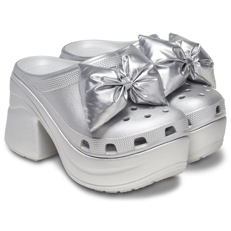 (WMNS) Crocs Siren Metallic Bow Clogs 'Silver' 210050-0P1 - 3