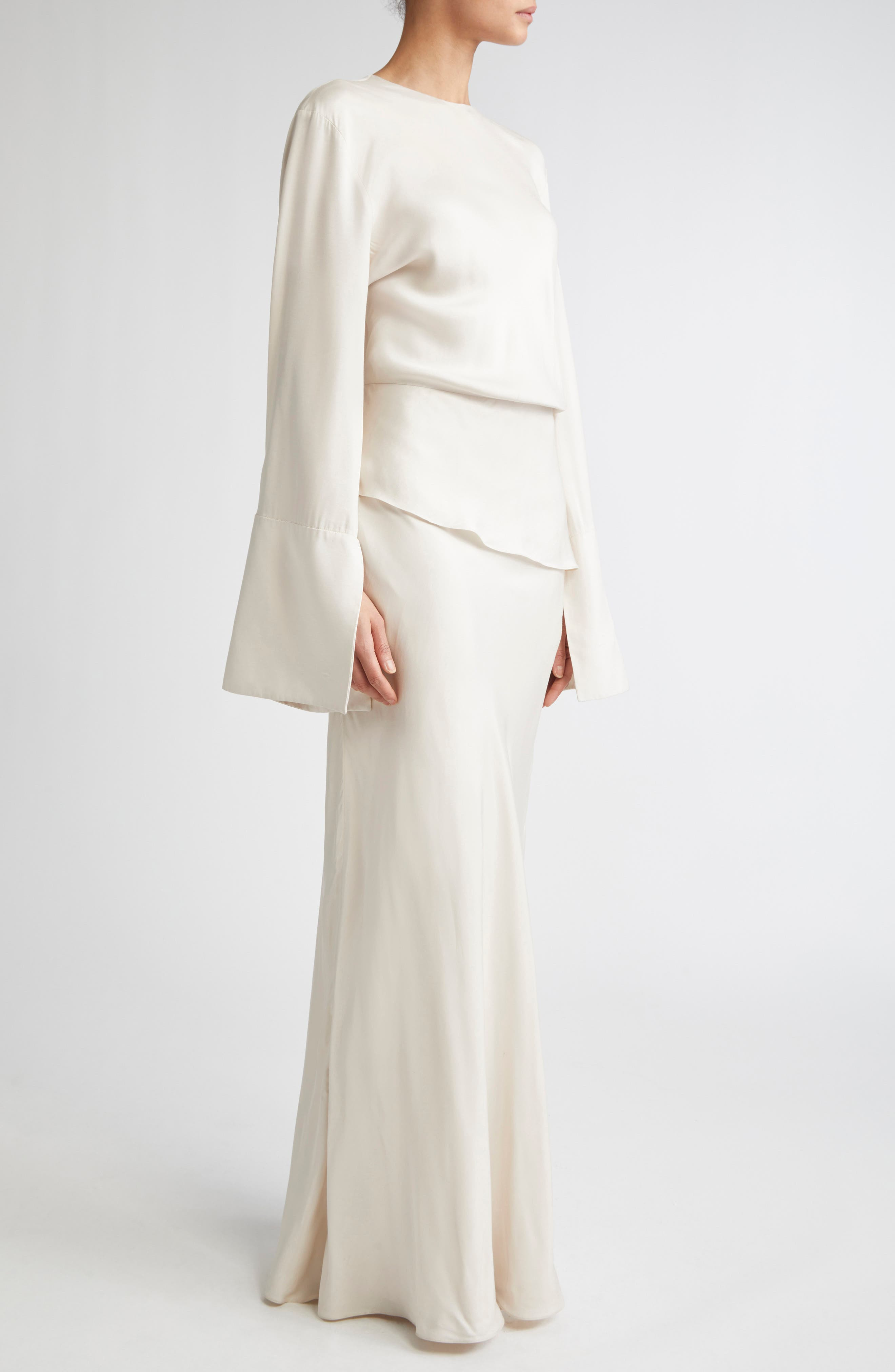 Brandon Maxwell The Violet Long Sleeve Twill Gown in Pearl at Nordstrom - 3
