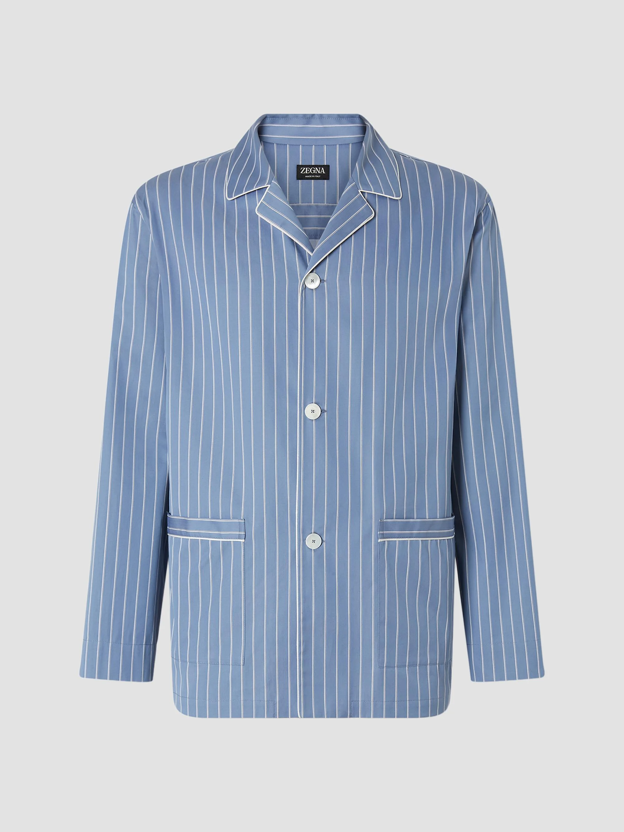 Men's Cotton Pajama Shirt - Light Blue White - 1