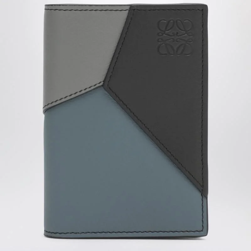 Loewe Bifold Puzzle Cardholder In Asphalt Gray/Blue - 1
