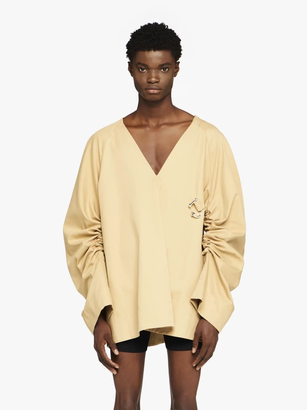 OVERSIZED V-NECK GATHERED SLEEVE TOP - 2