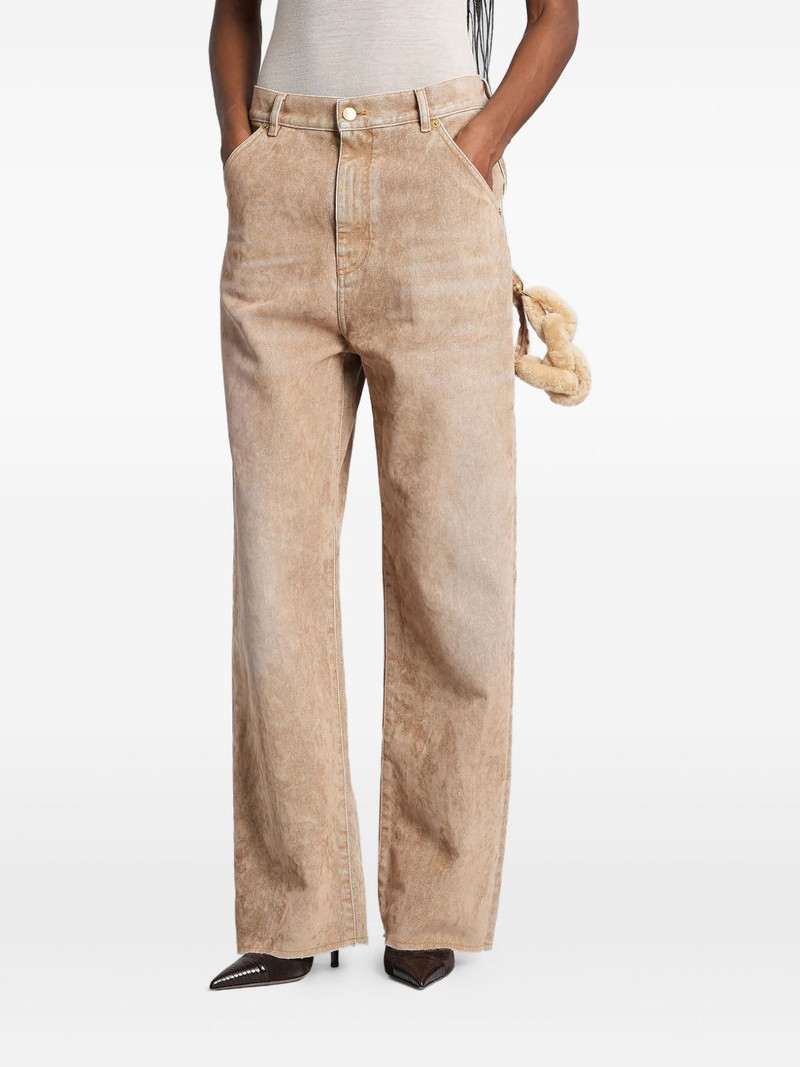 side-embellishment bleached wide-leg jeans 1