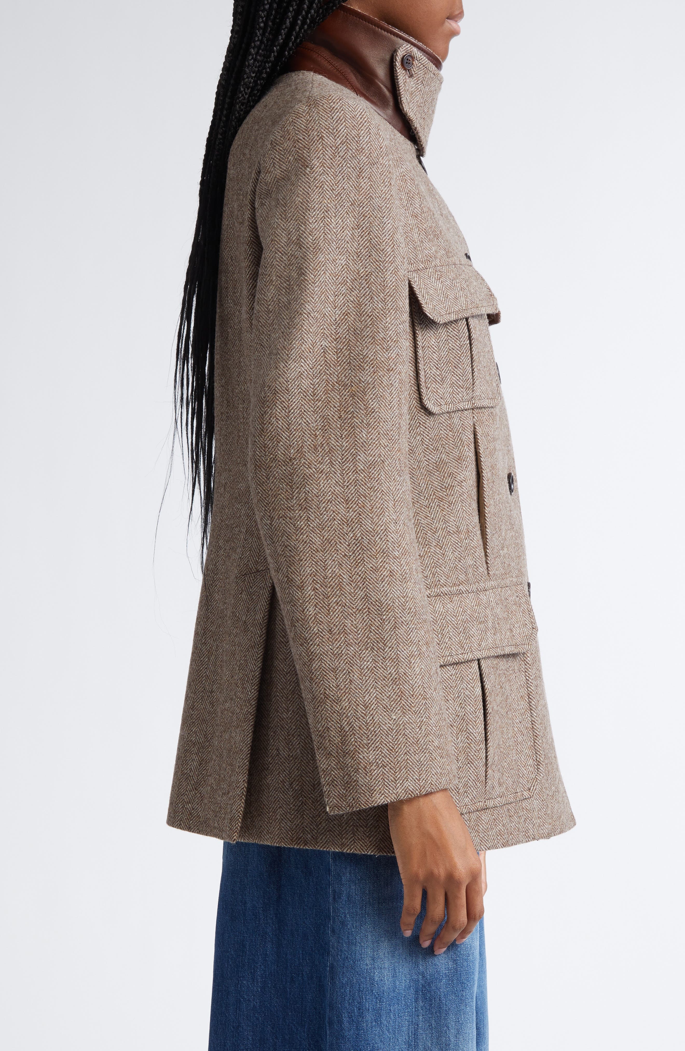 Chloé Herringbone Wool Twill Jacket in Somber Brown at Nordstrom - 4