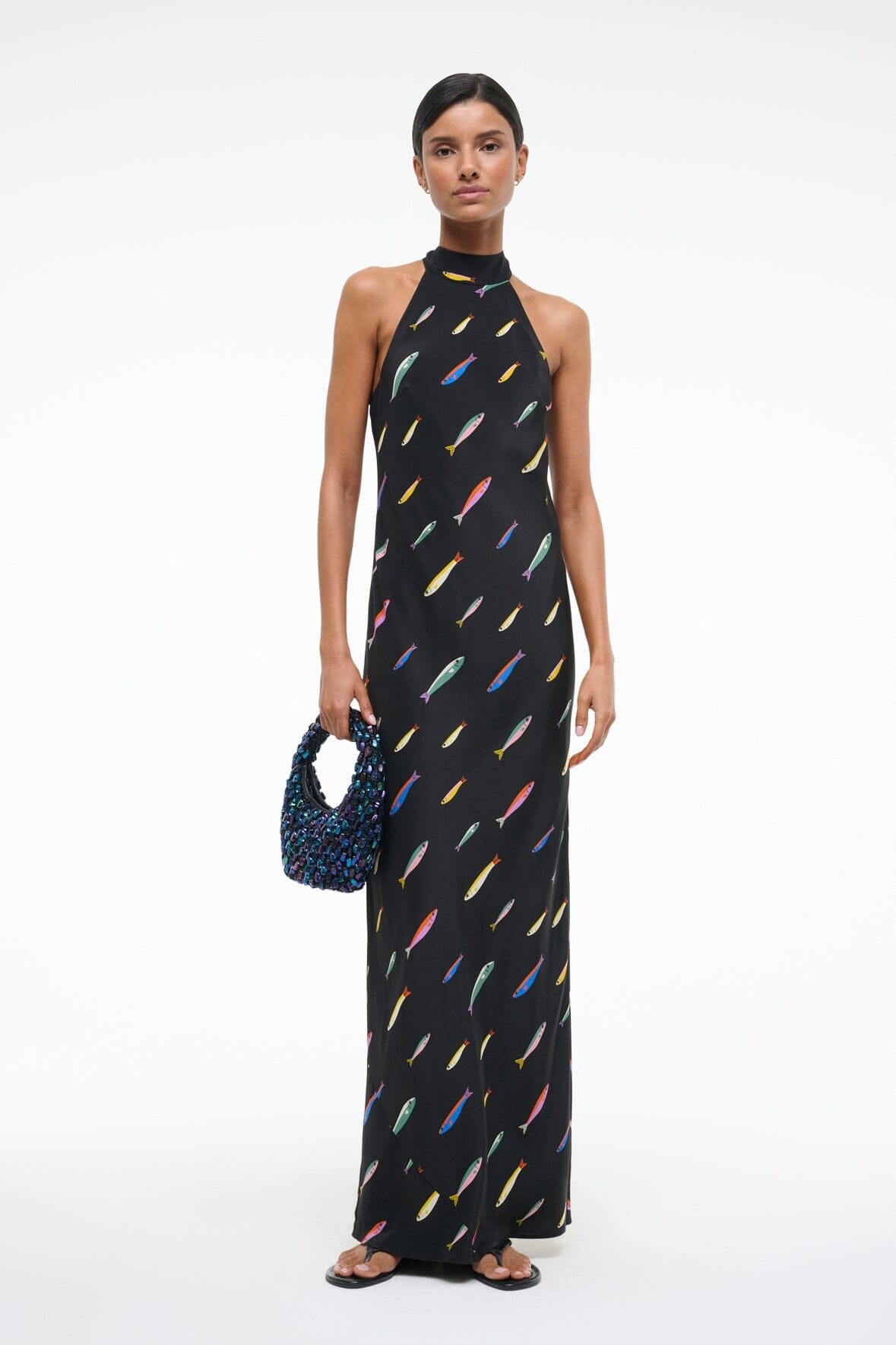 STAUD WINNIE SILK DRESS POP SARDINES BLACK - 5