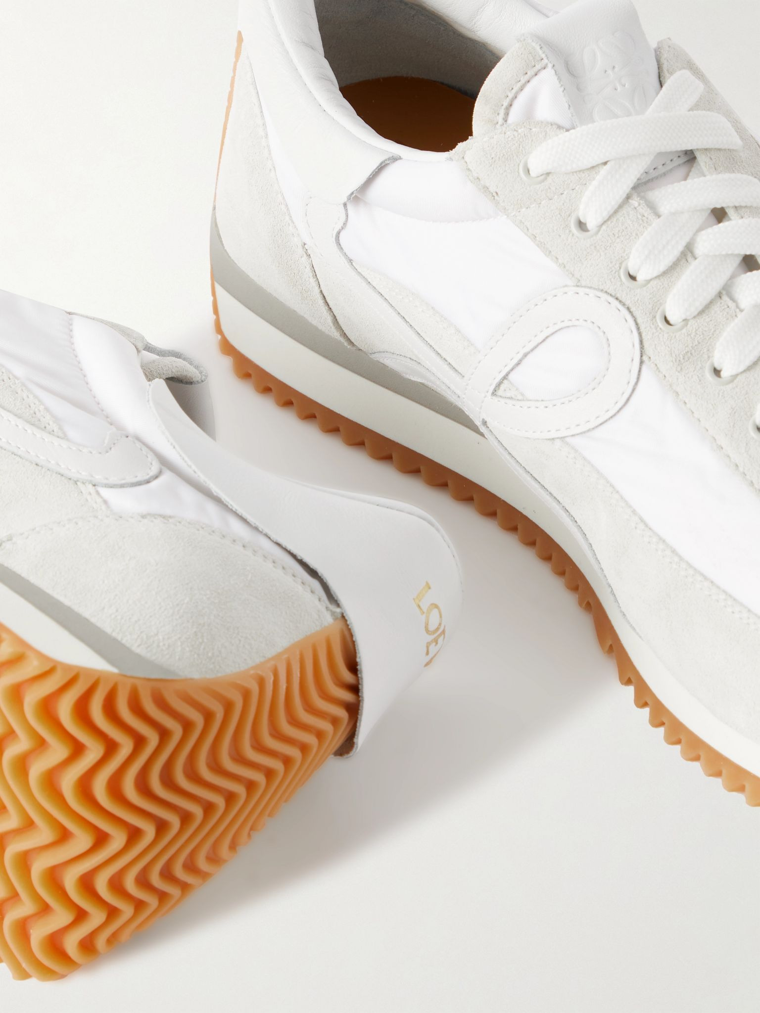 Flow Runner Leather-Trimmed Suede and Nylon Sneakers White - 6