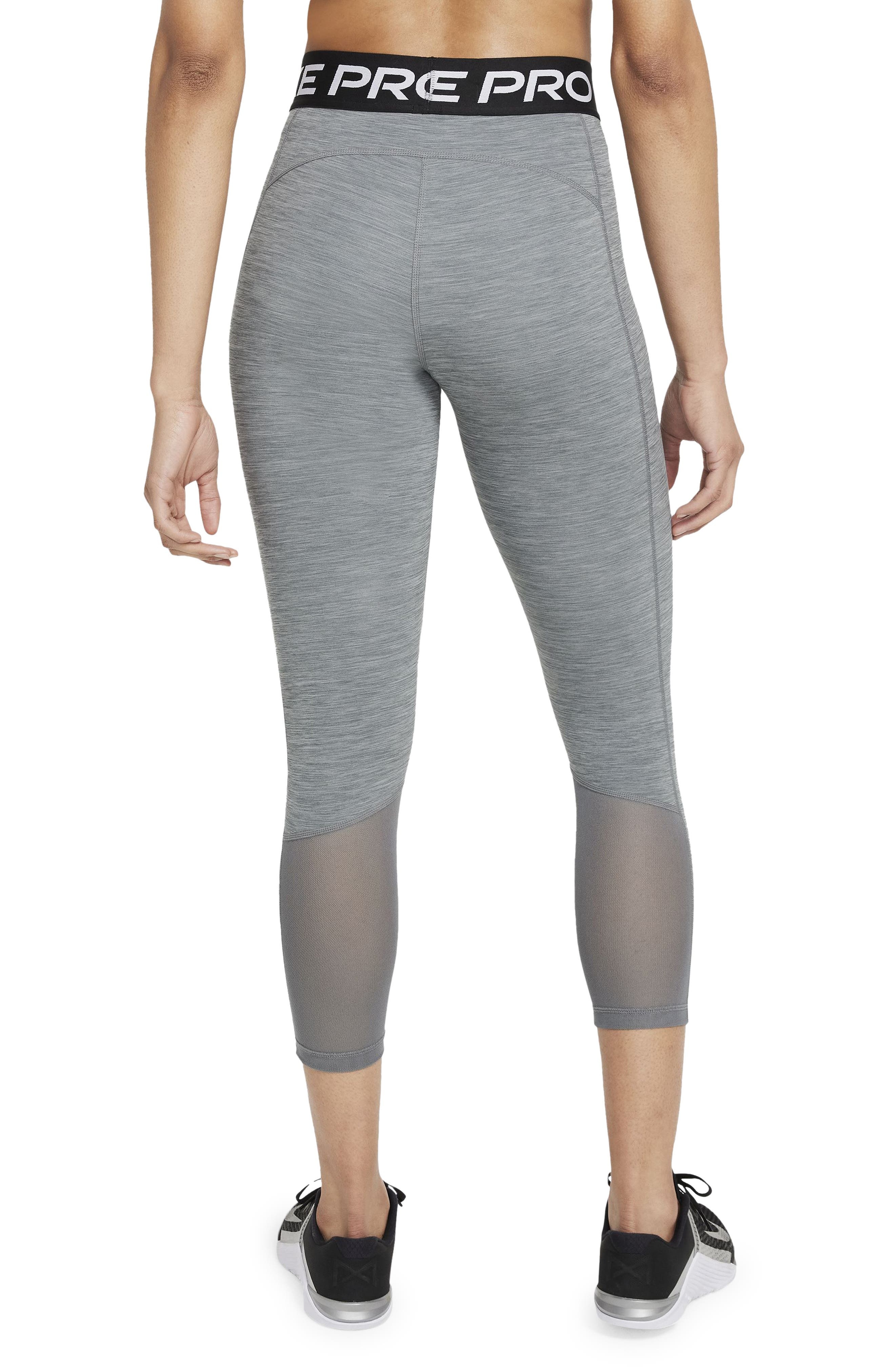 Nike Pro Mid-Rise Crop Mesh-Panel Leggings in Smoke Grey/heather/black/black at Nordstrom - 2