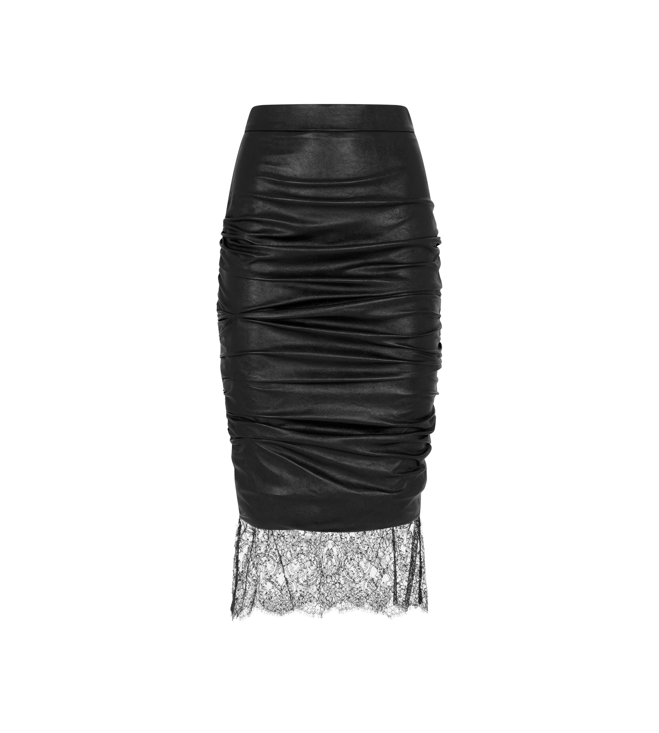 FAUX LEATHER RUCHED SKIRT - 1