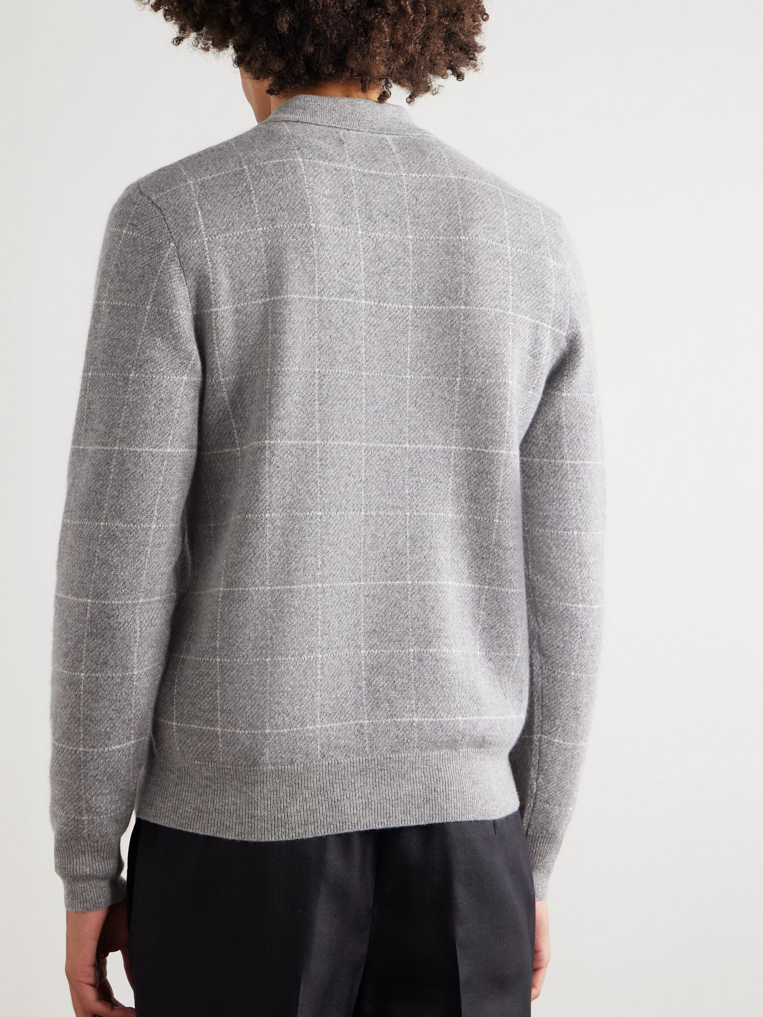 Checked Cashmere Polo Shirt Gray - 4