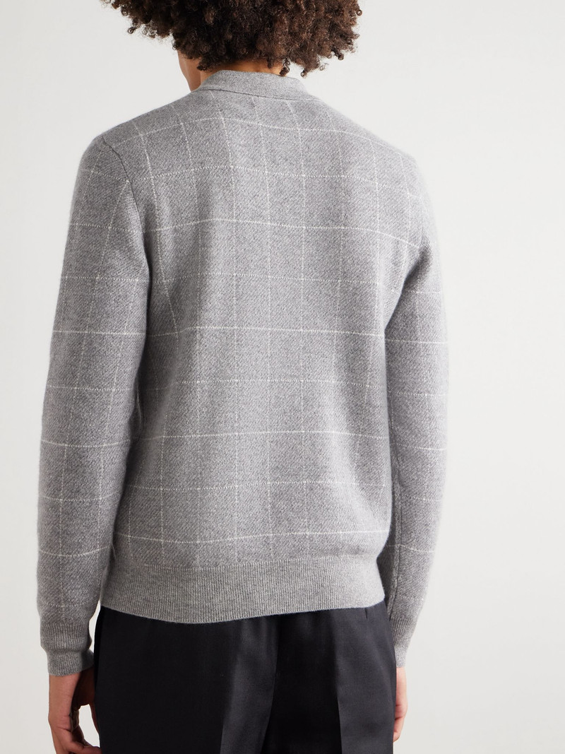 Checked Cashmere Polo Shirt Gray 4