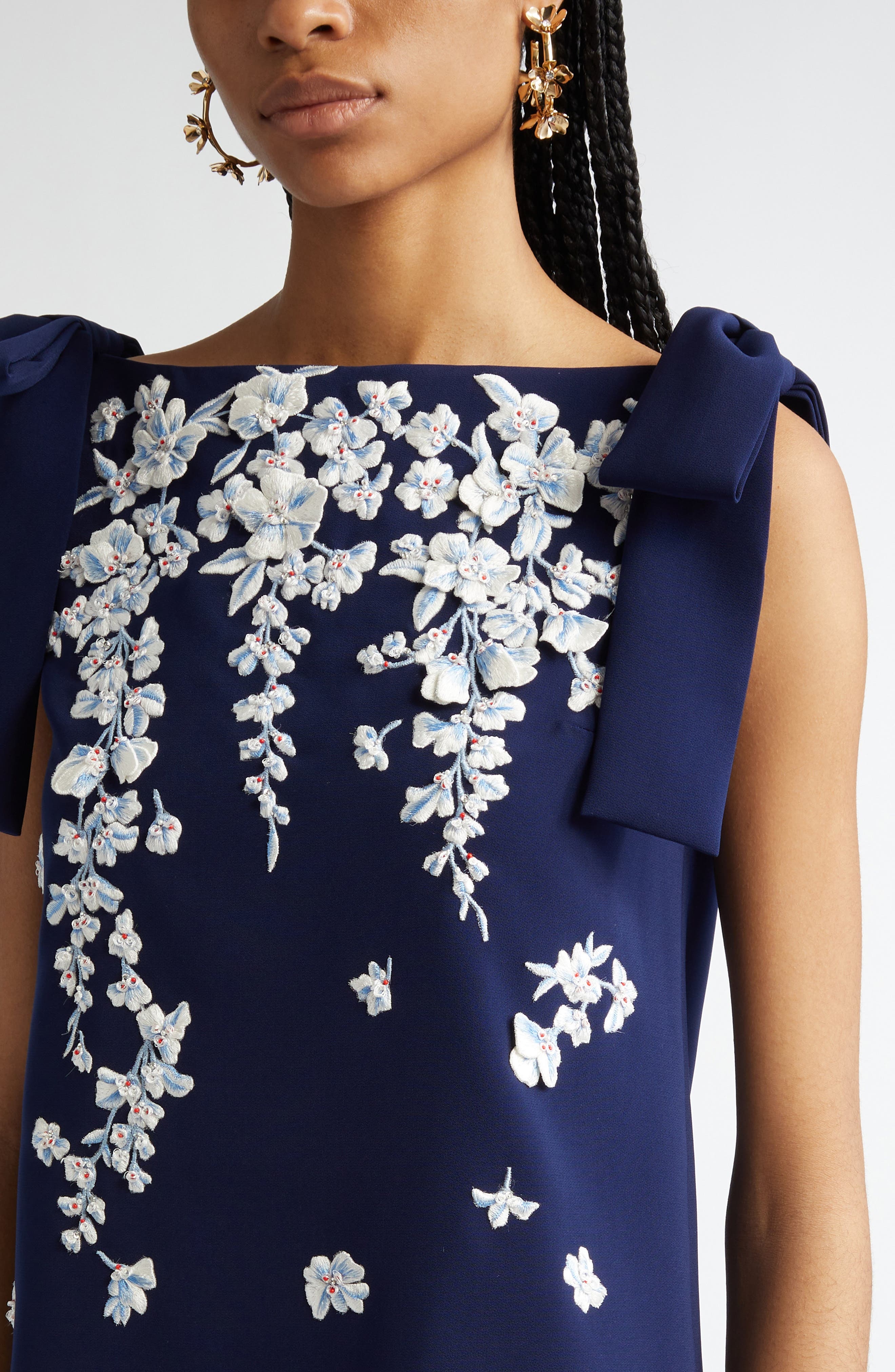 Carolina Herrera Floral Embroidered Stretch Stretch Crepe Minidress in Midnight Multi at Nordstrom - 4
