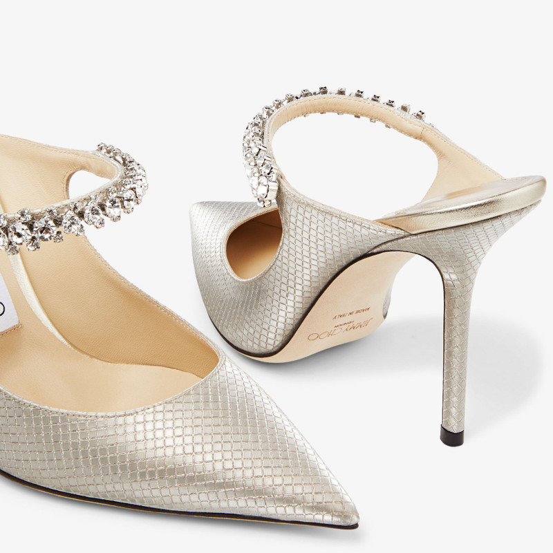 Bing 100 Champagne Glitter Fabric Mules with Crystal Strap 4