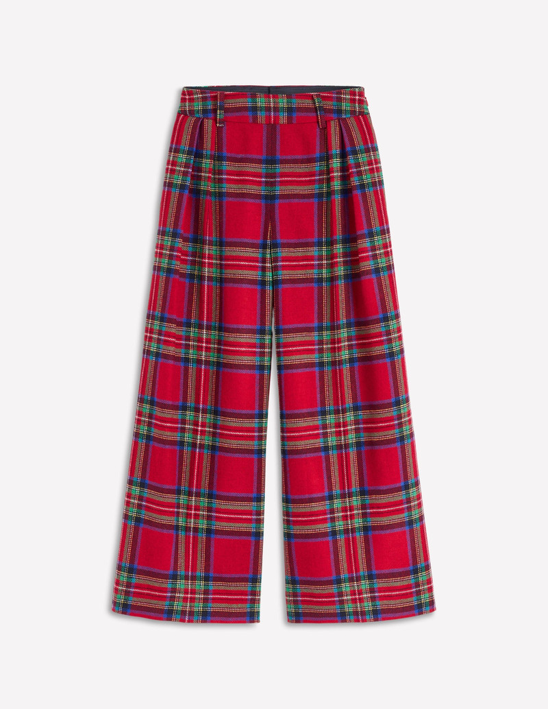 Pleated Wool Culottes-Red, Blue and Green Check 1