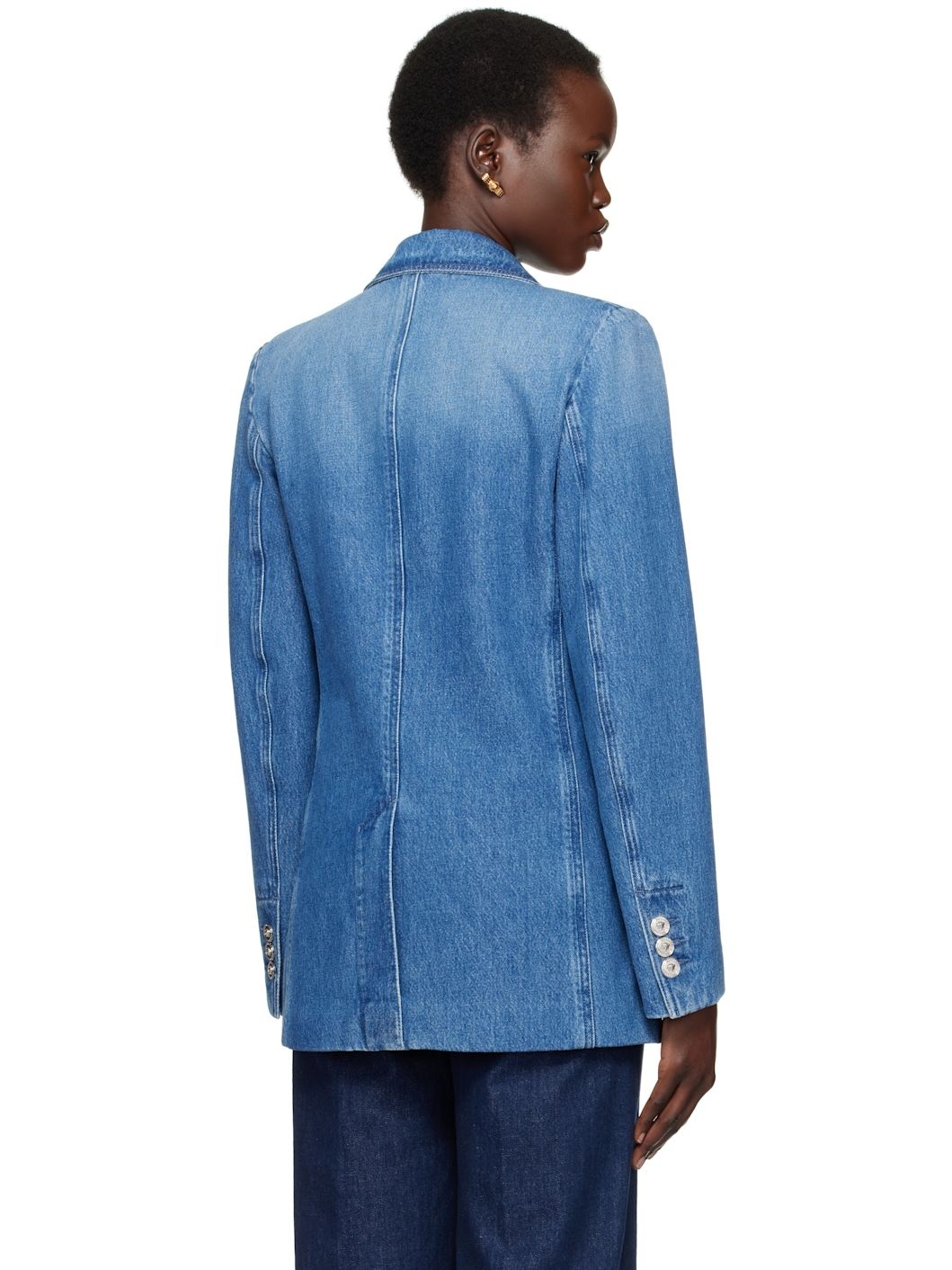 Blue Oversized Tailored Denim Blazer - 3