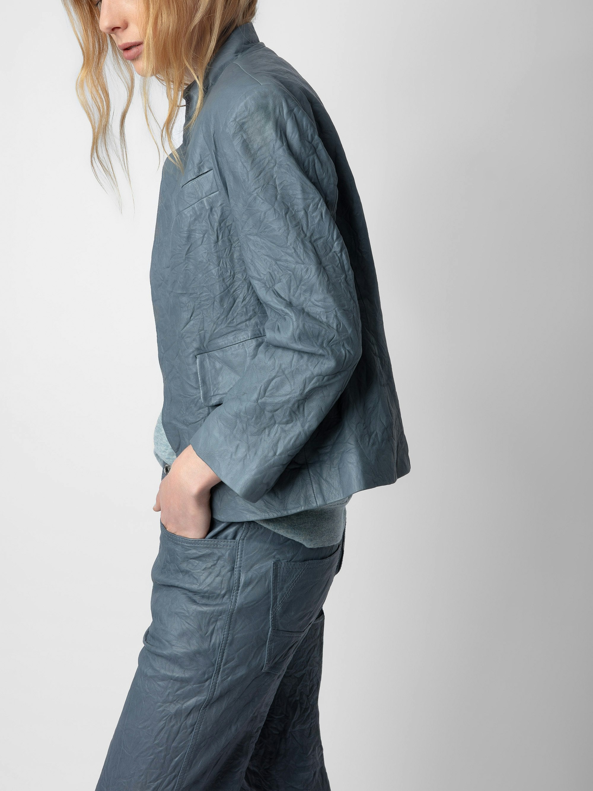 Verys Crinkled Leather Blazer - 5