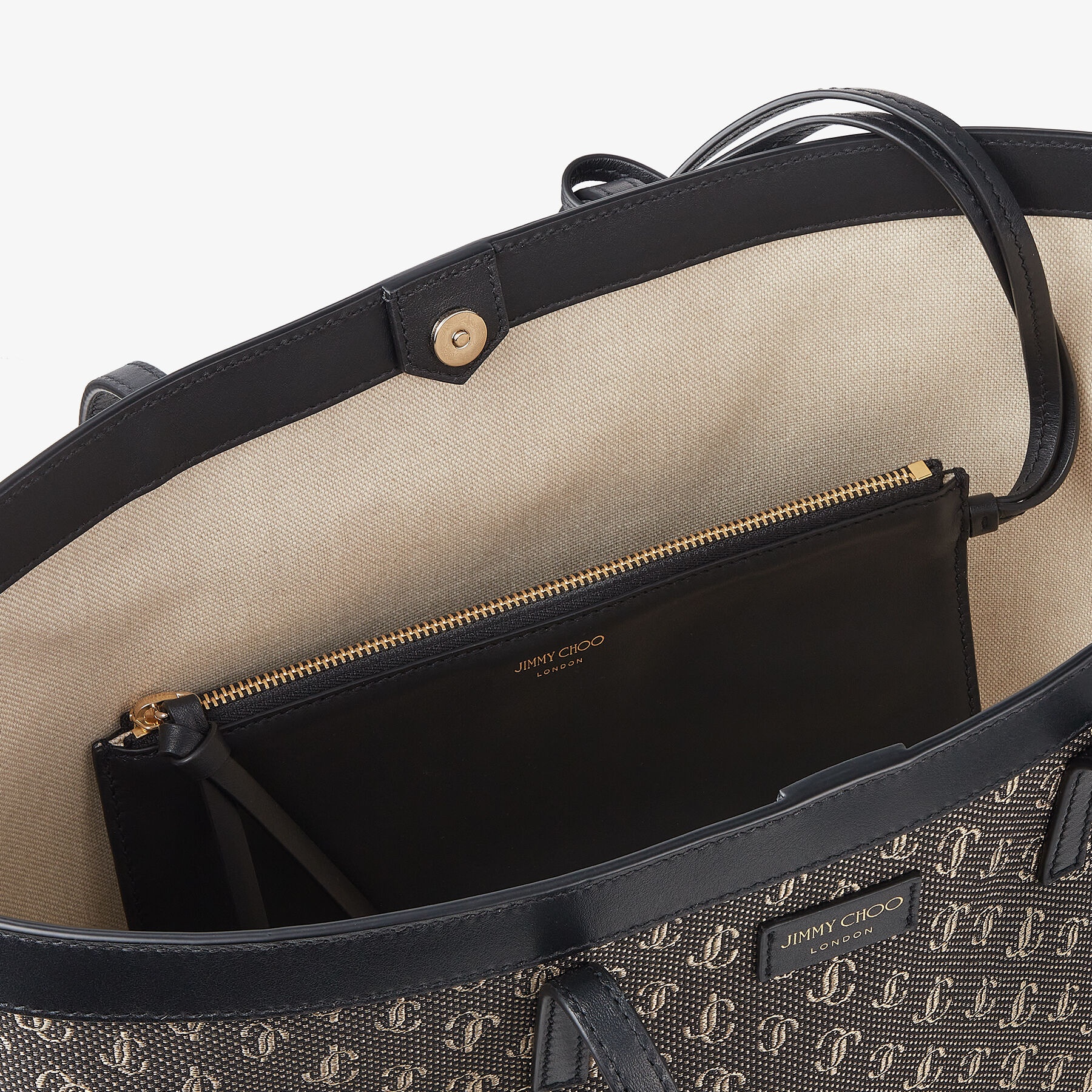 Nine2five E/w
Black and Gold JC Monogram Jacquard Lurex and Soft Shiny Calf Tote Bag - 3